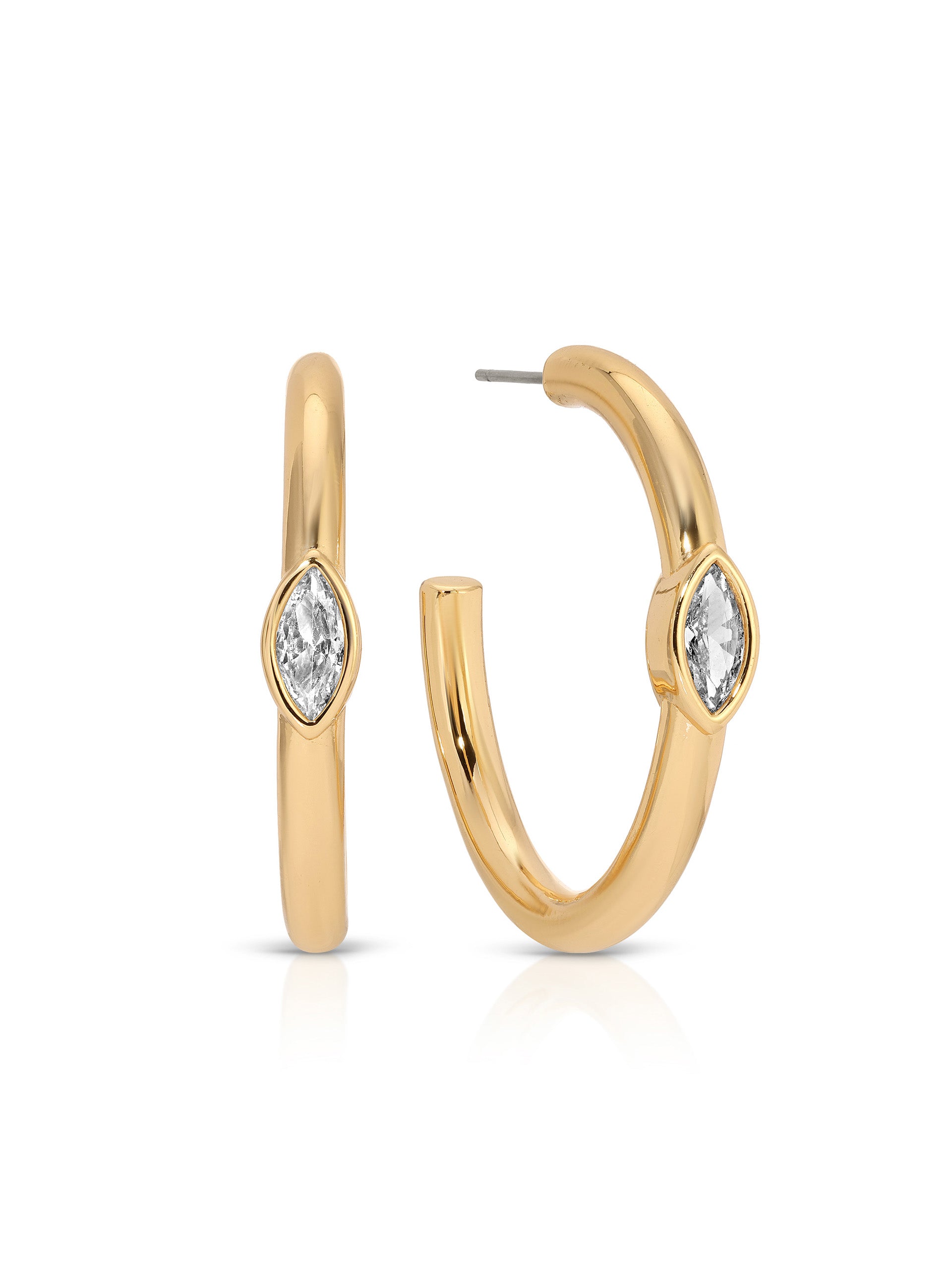 Medium Marquise Crystal Hoops Clear Crystal with 18k Gold Plating