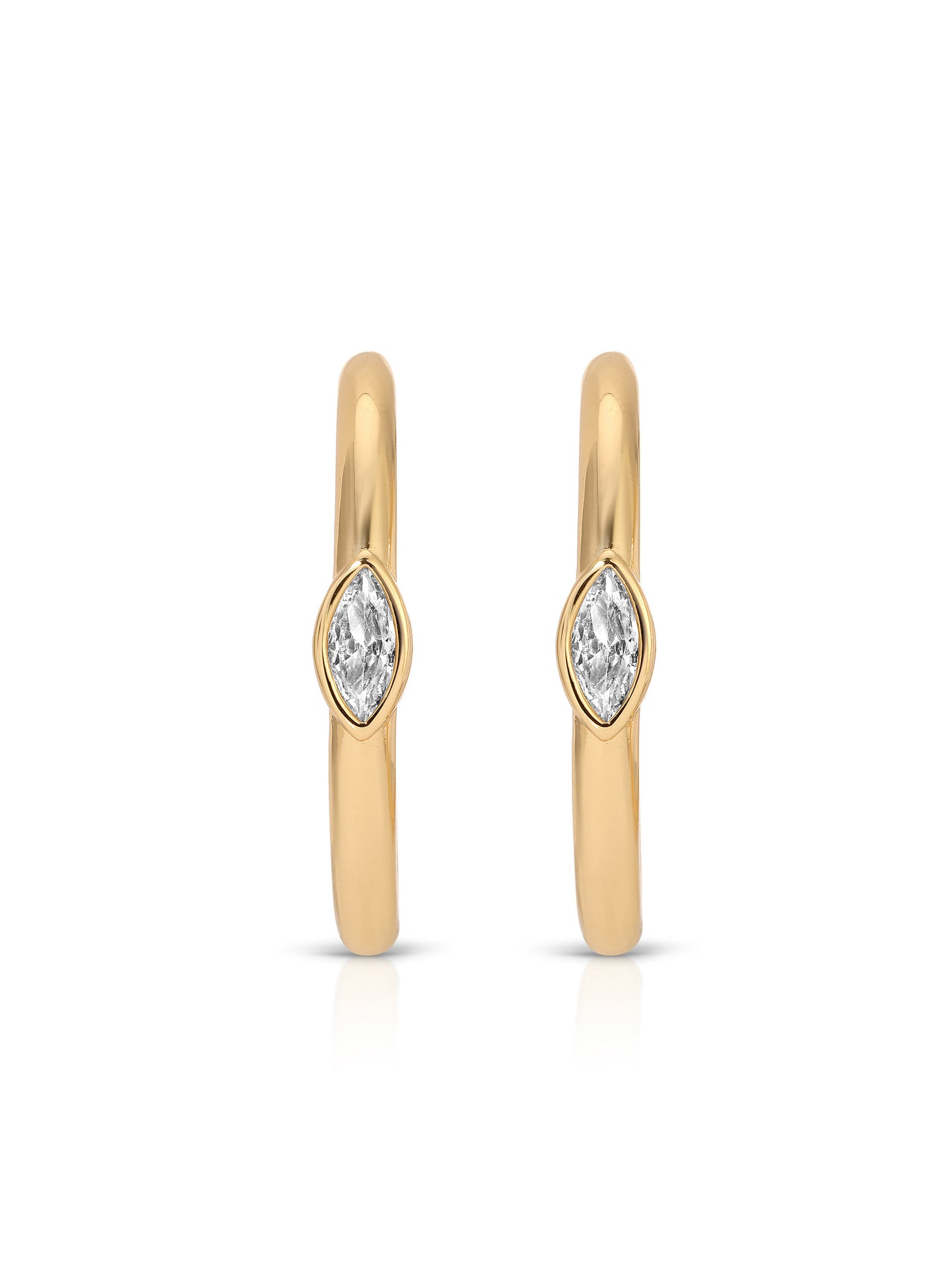 Medium Marquise Crystal Hoops Clear Crystal with 18k Gold Plating 2