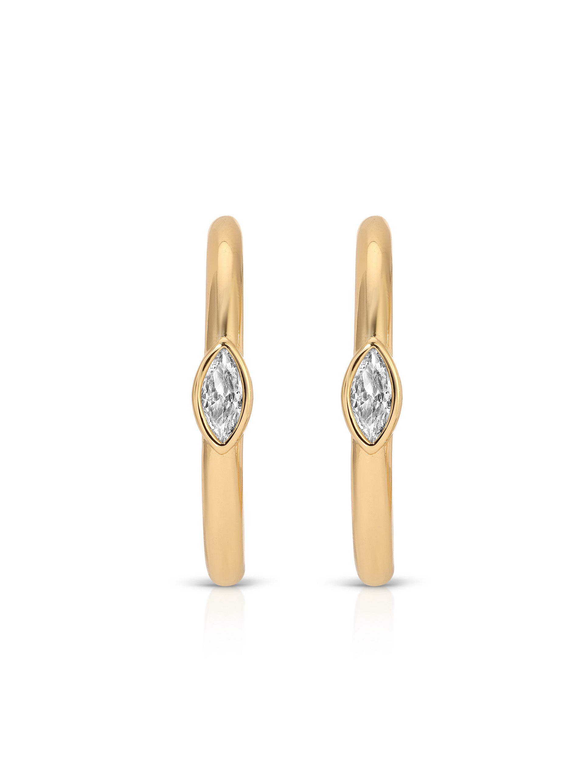Medium Marquise Crystal Hoops Clear Crystal with 18k Gold Plating 2