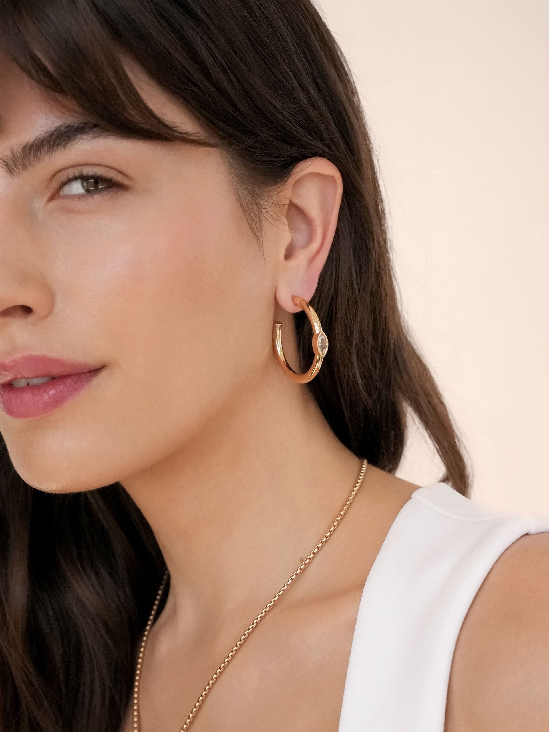 Medium Marquise Crystal Hoops Clear Crystal with 18k Gold Plating model