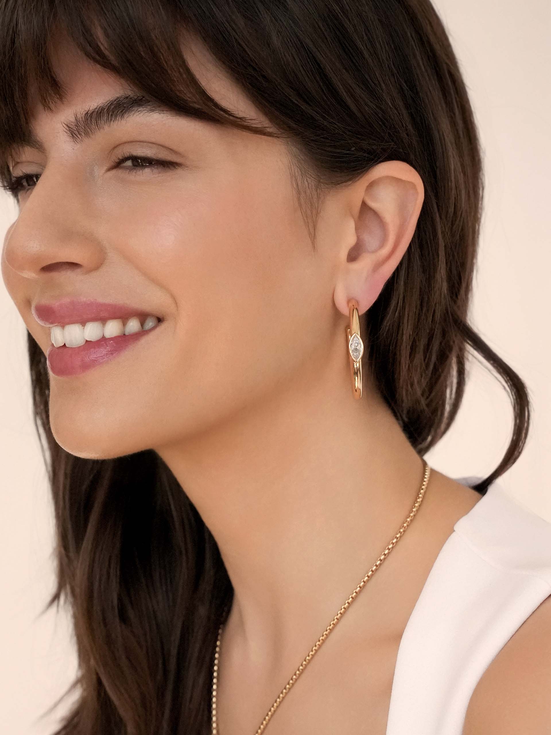 Medium Marquise Crystal Hoops Clear Crystal with 18k Gold Plating model 2