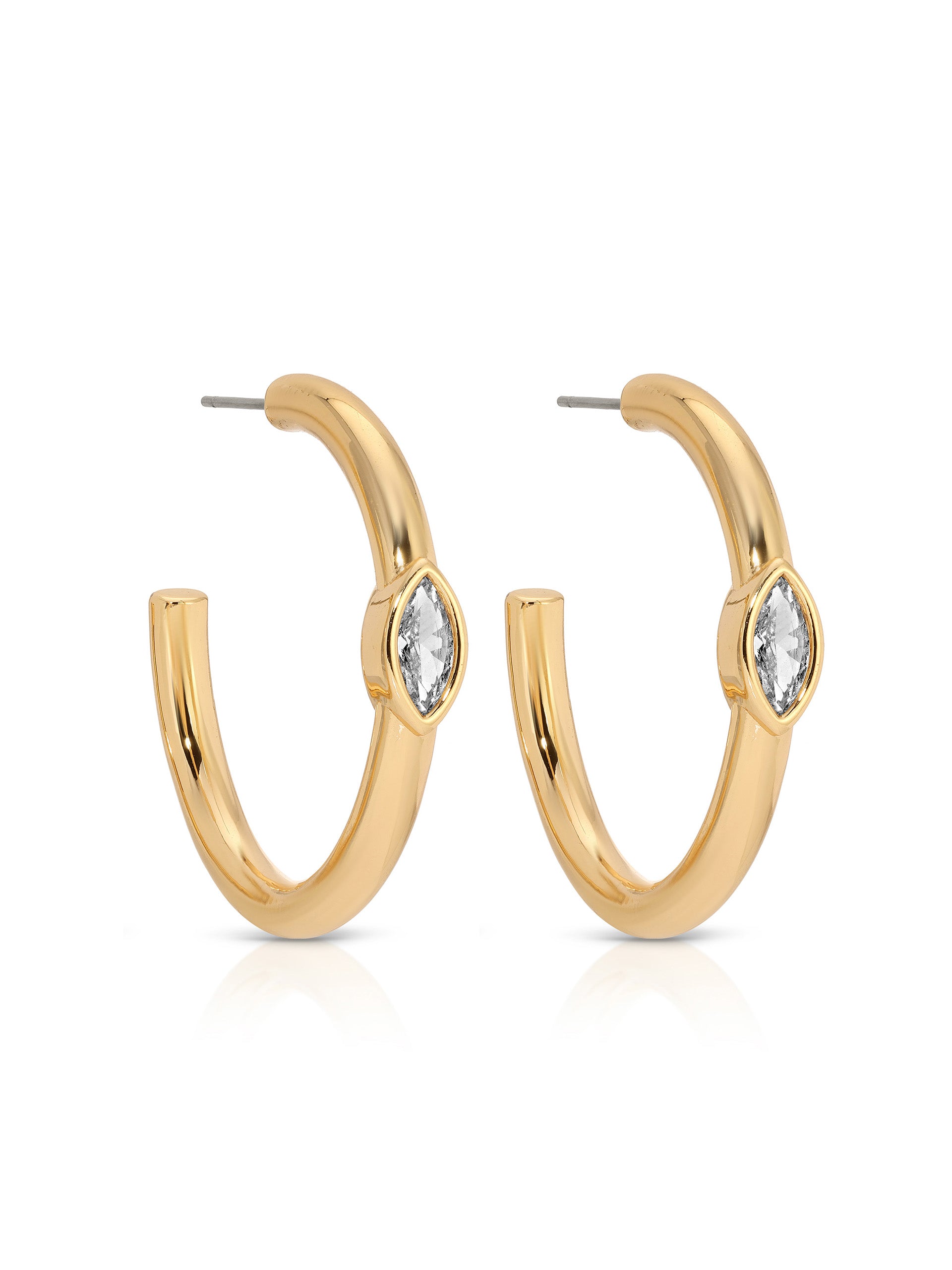 Medium Marquise Crystal Hoops Clear Crystal with 18k Gold Plating 3