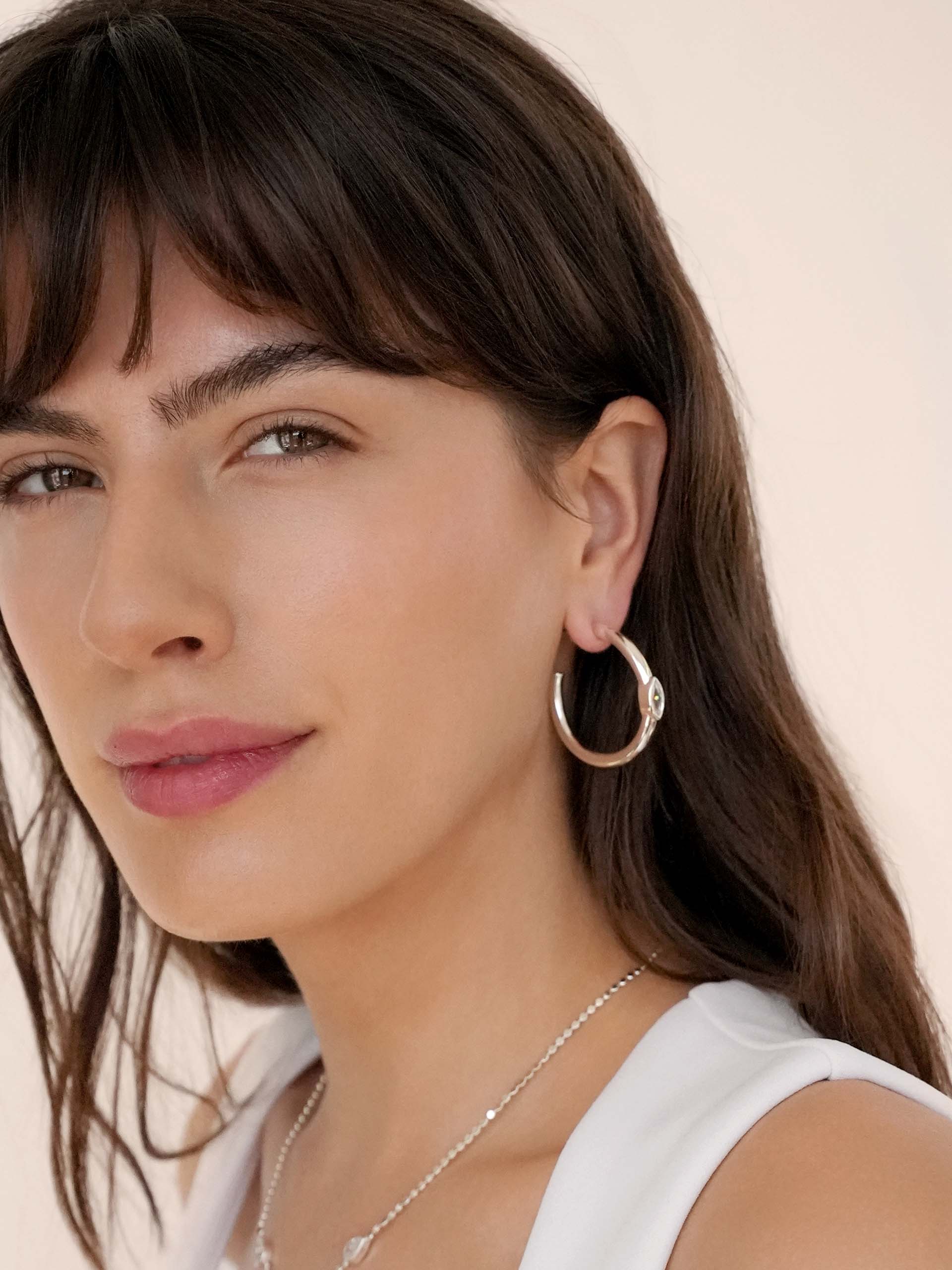 Medium Marquise Crystal Hoops Clear Crystal with 18k Gold Plating model 3