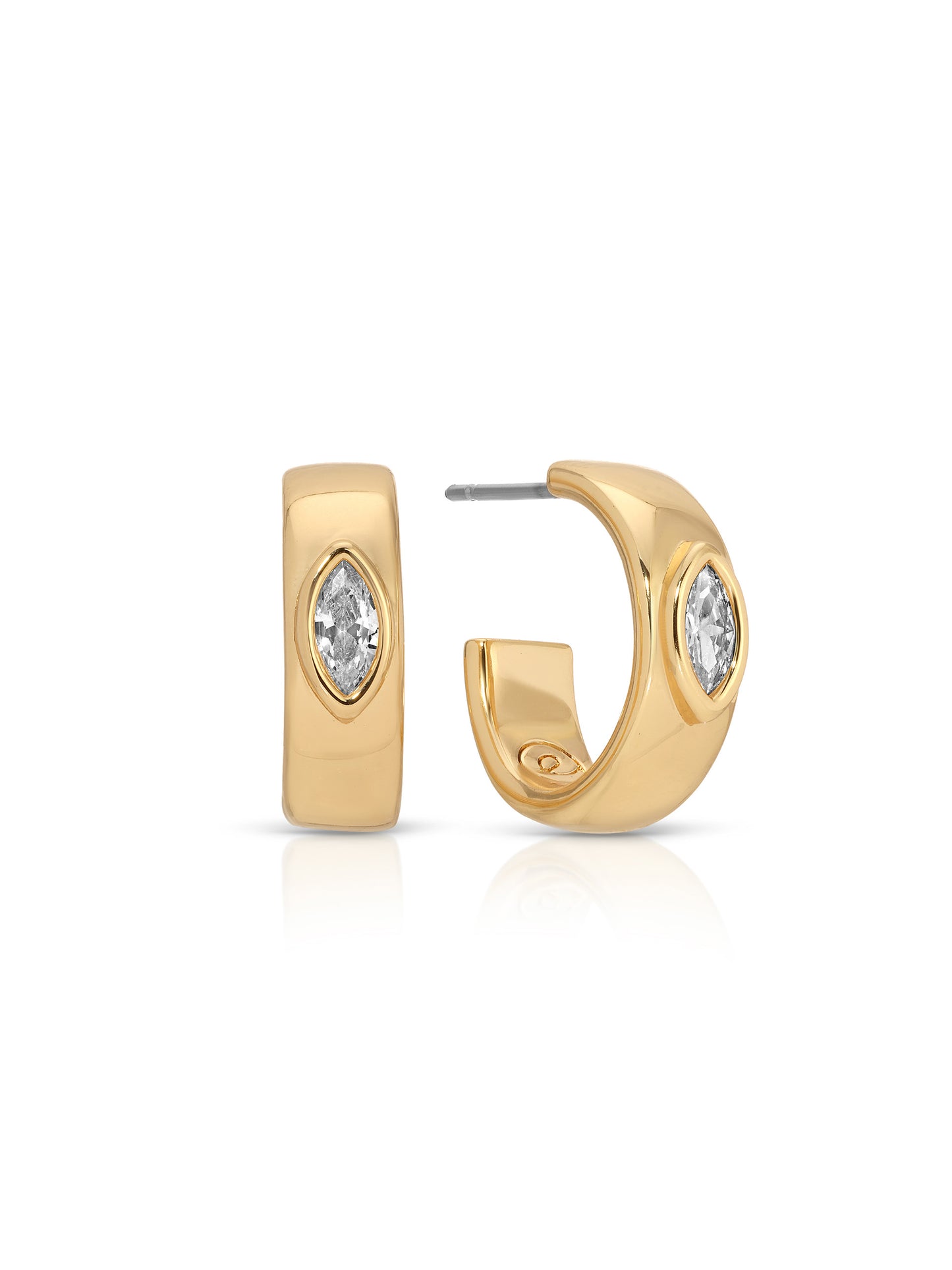 Small Marquise Crystal Hoops Clear Crystal with 18k Gold Plating