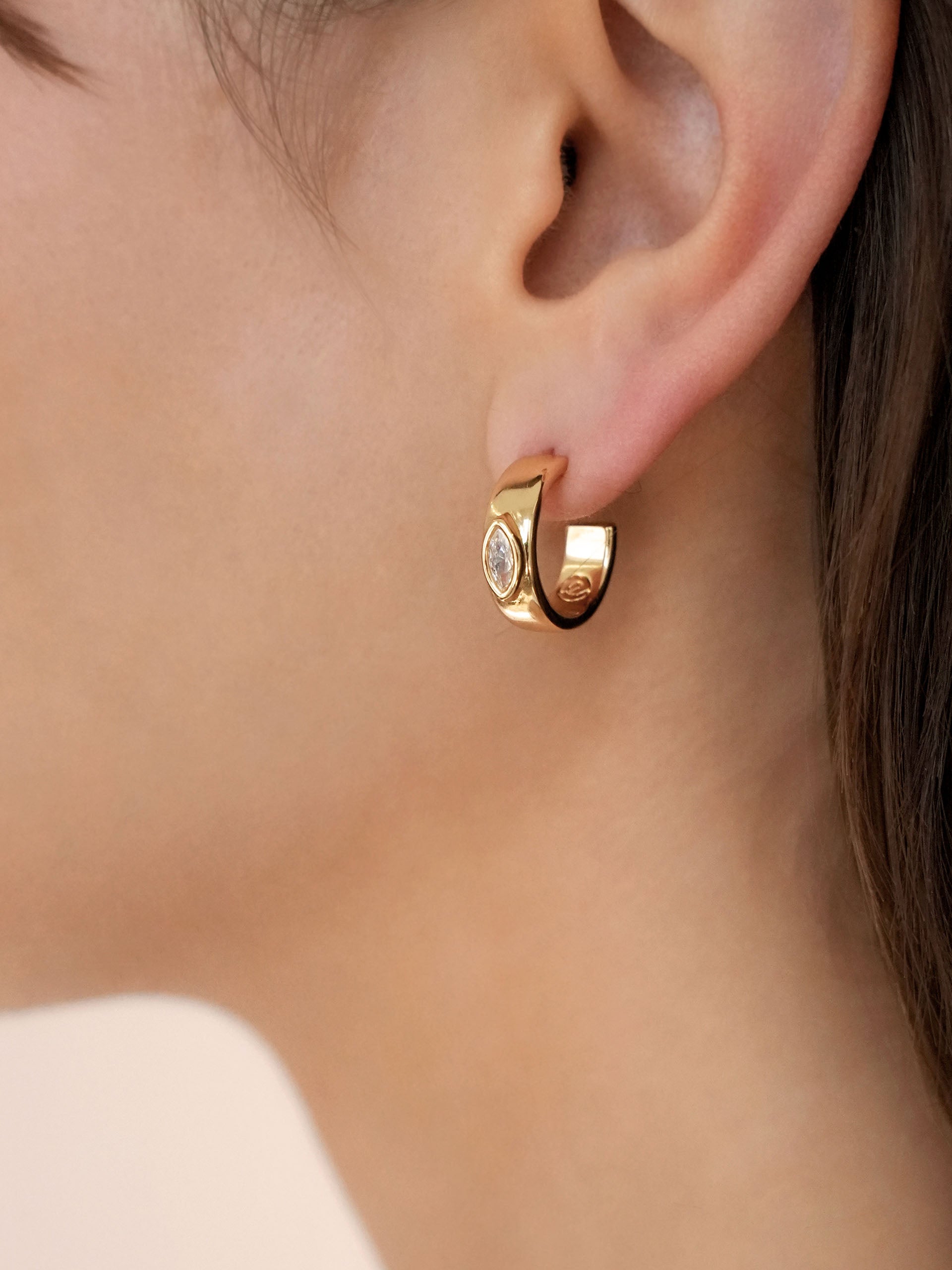 Small Marquise Crystal Hoops Clear Crystal with 18k Gold Plating model