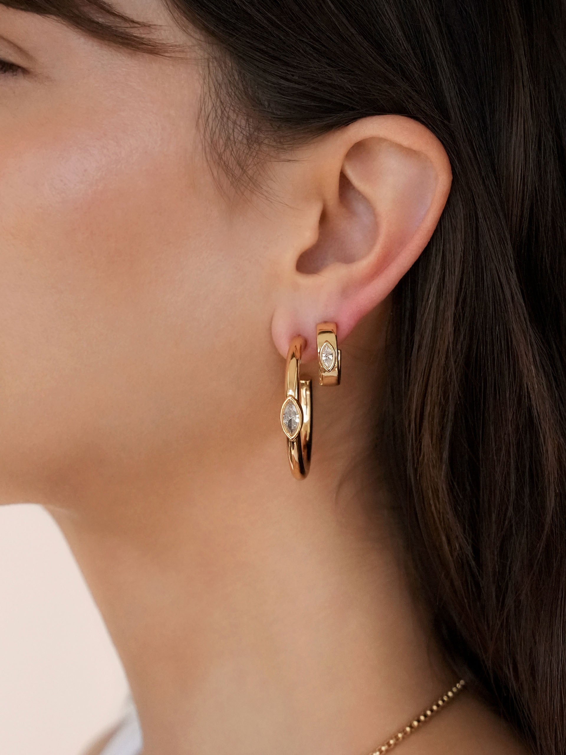 Small Marquise Crystal Hoops Clear Crystal with 18k Gold Plating model 3