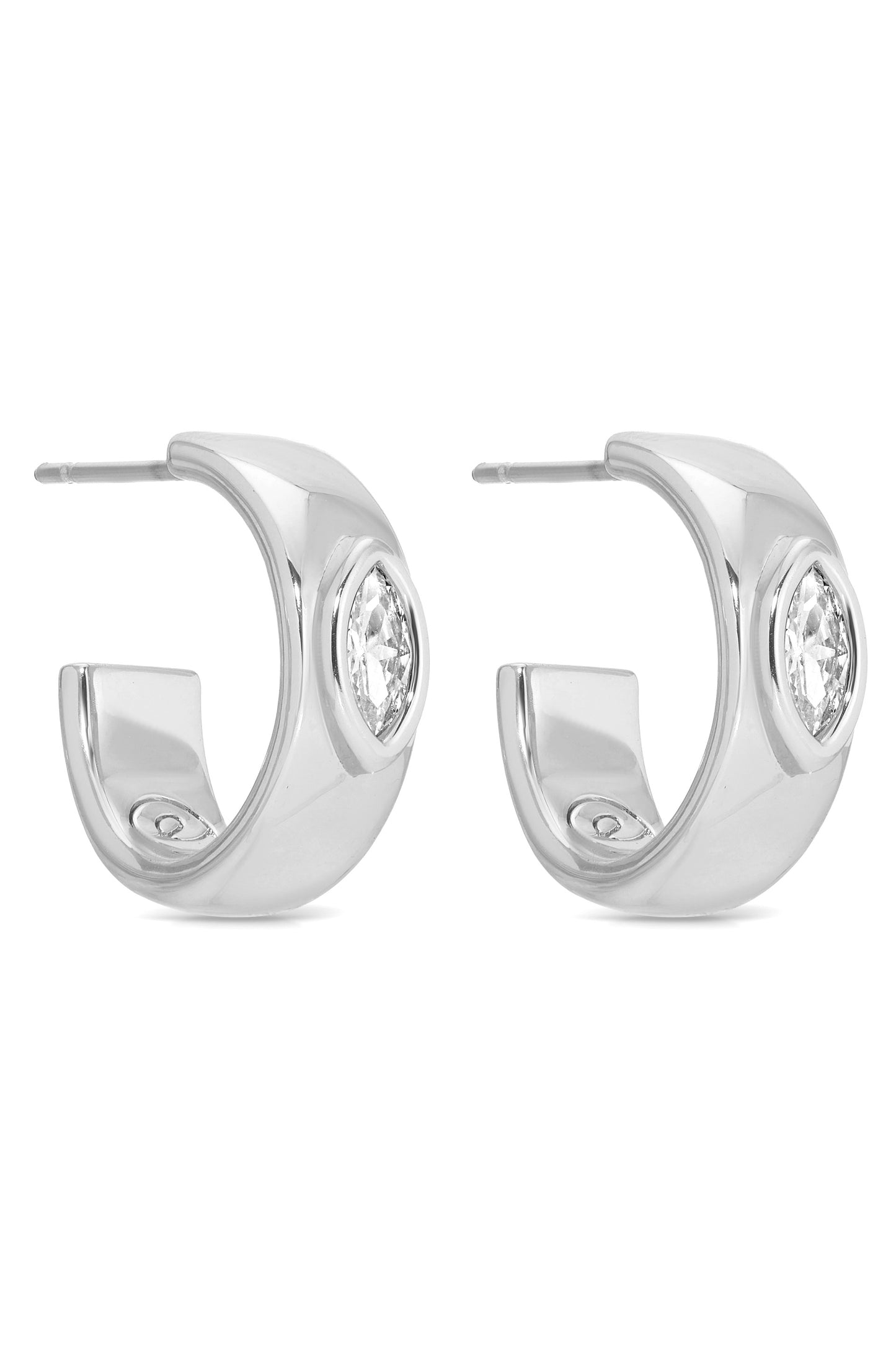 Small Marquise Crystal Hoops Clear Crystal with Silver Plating 2