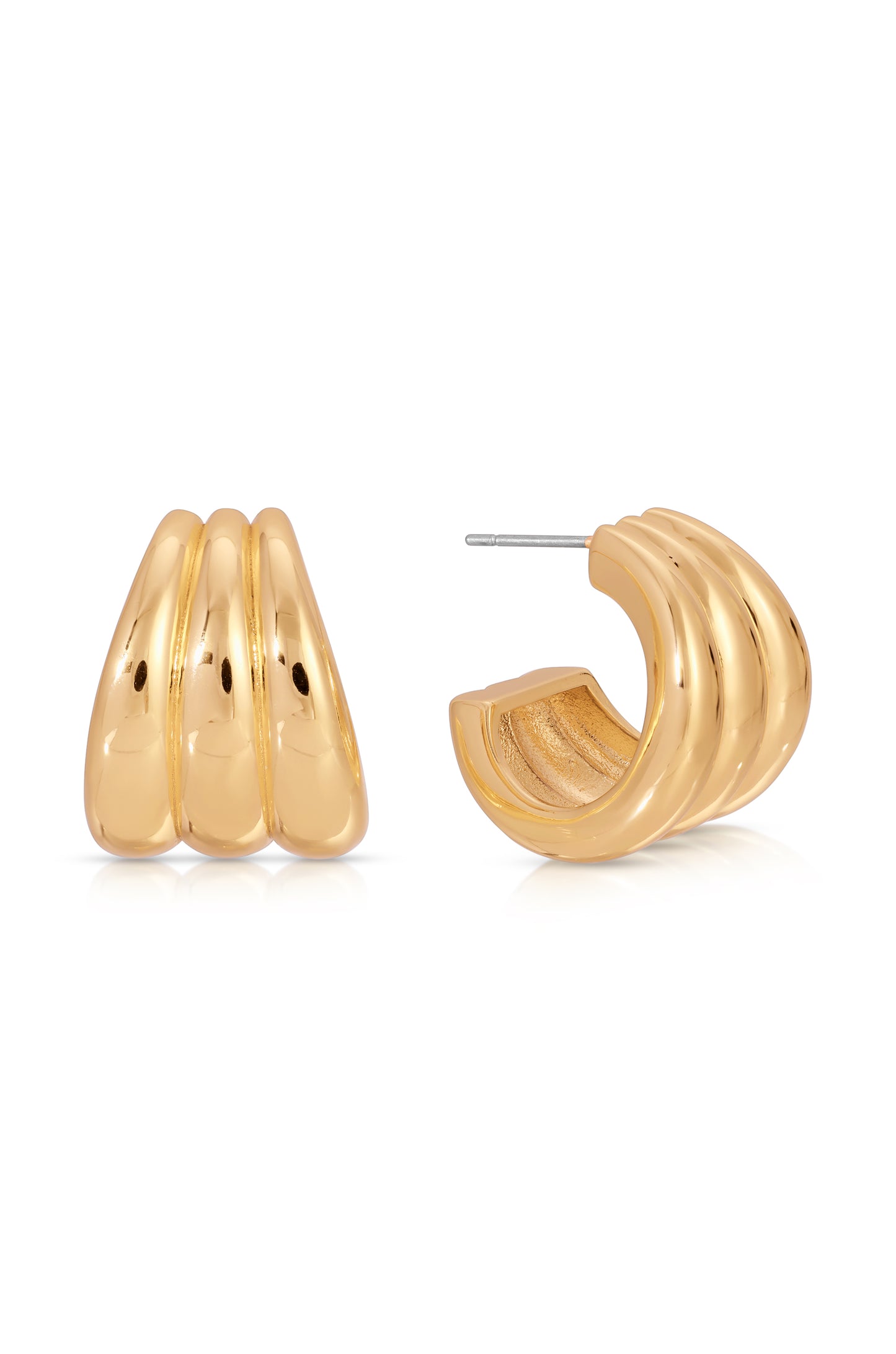 Triple Ribbed Hoops 18k Gold Plated