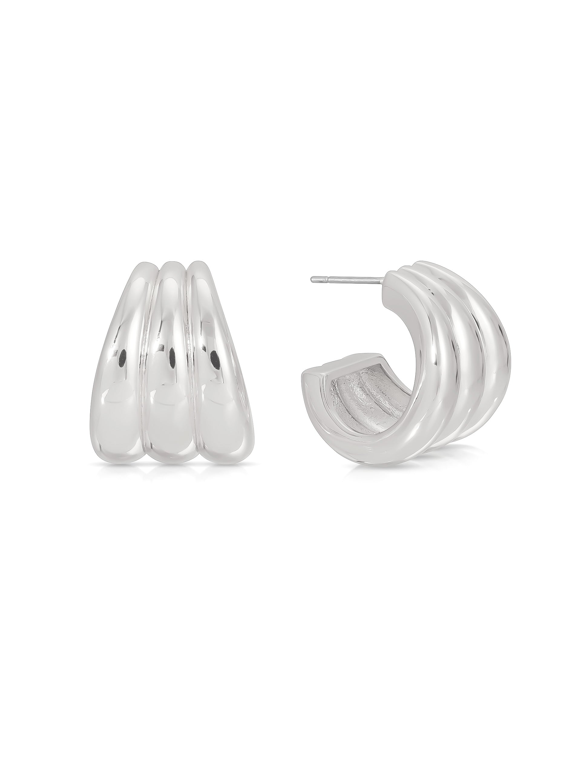 Triple Ribbed Hoops Silver Plated 3