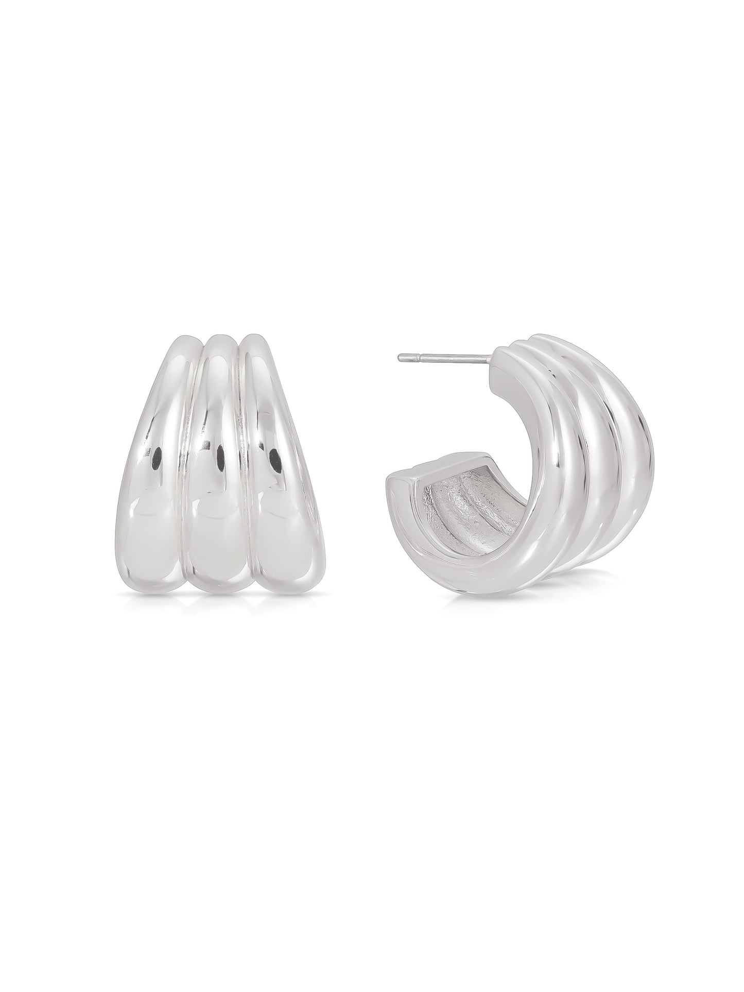 Triple Ribbed Hoops Silver Plated 3