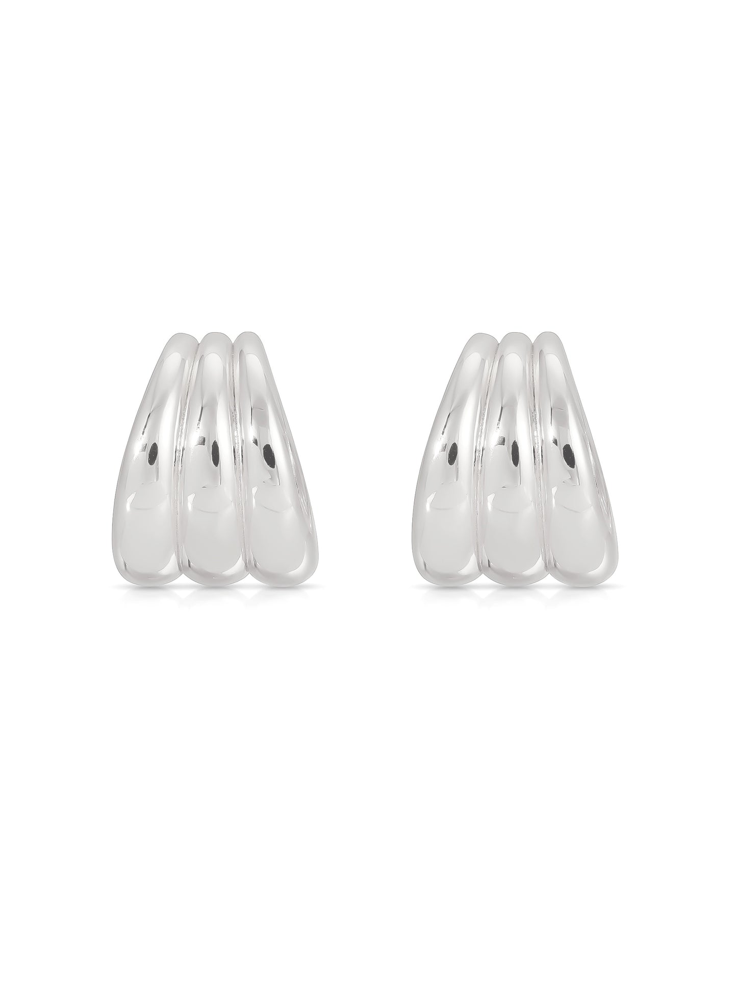 Triple Ribbed Hoops Silver Plated