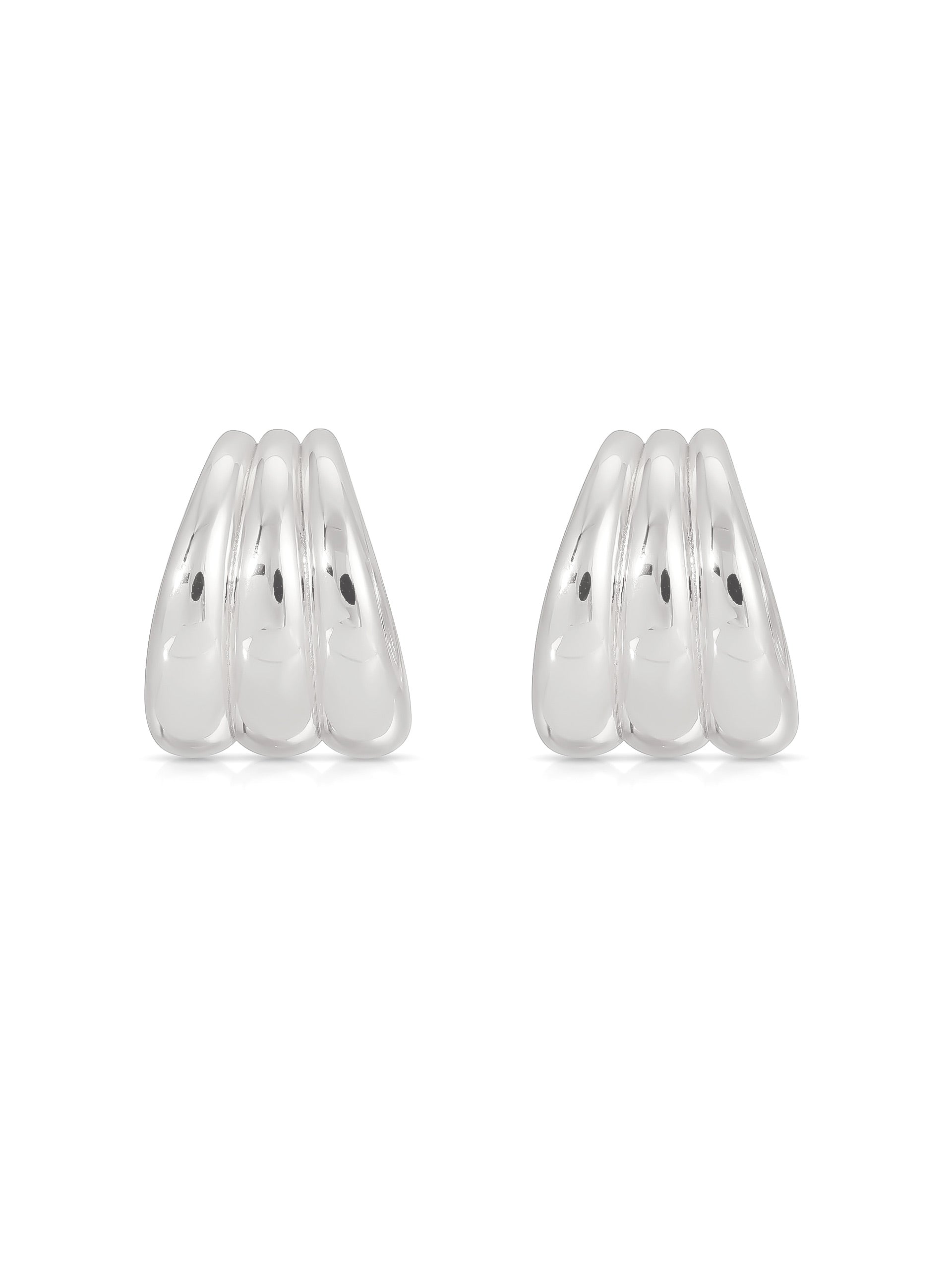 Triple Ribbed Hoops Silver Plated