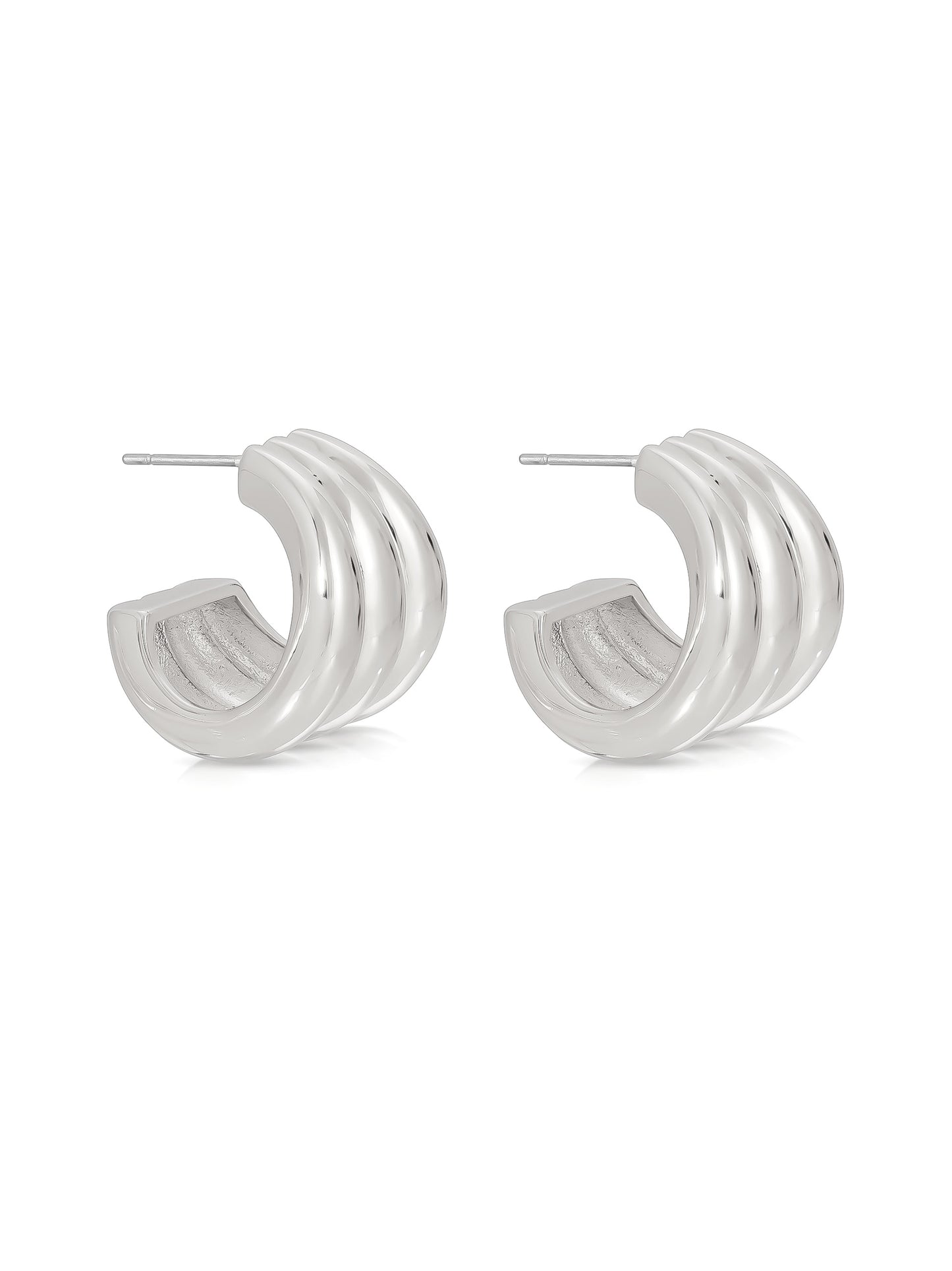 Triple Ribbed Hoops Silver Plated 2