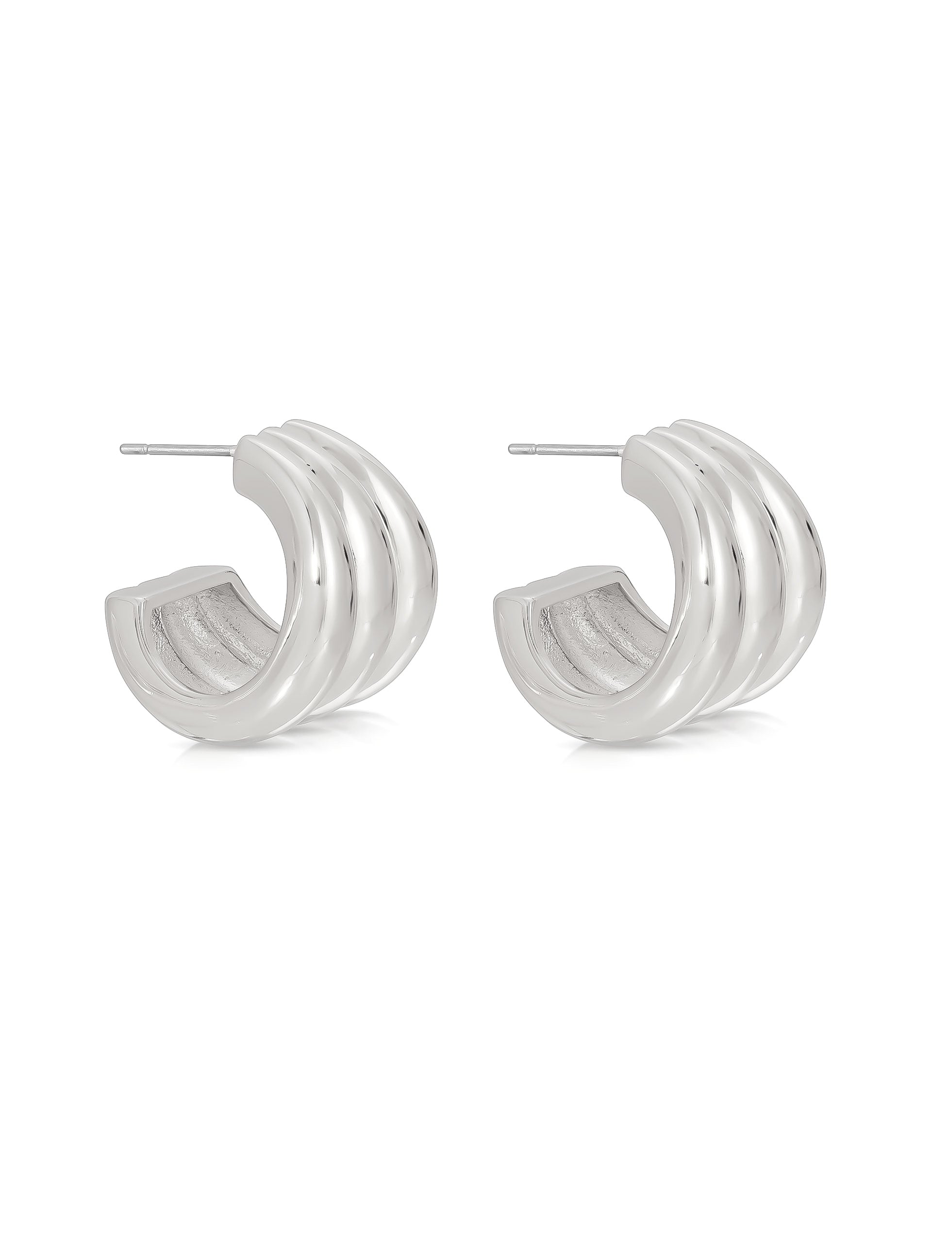 Triple Ribbed Hoops Silver Plated 2