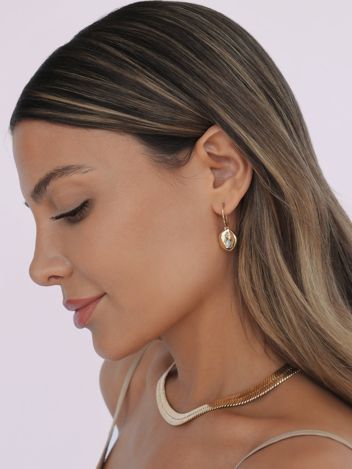 Sea Siren Earrings Seafoam Stone with 18k Gold Plating model 3