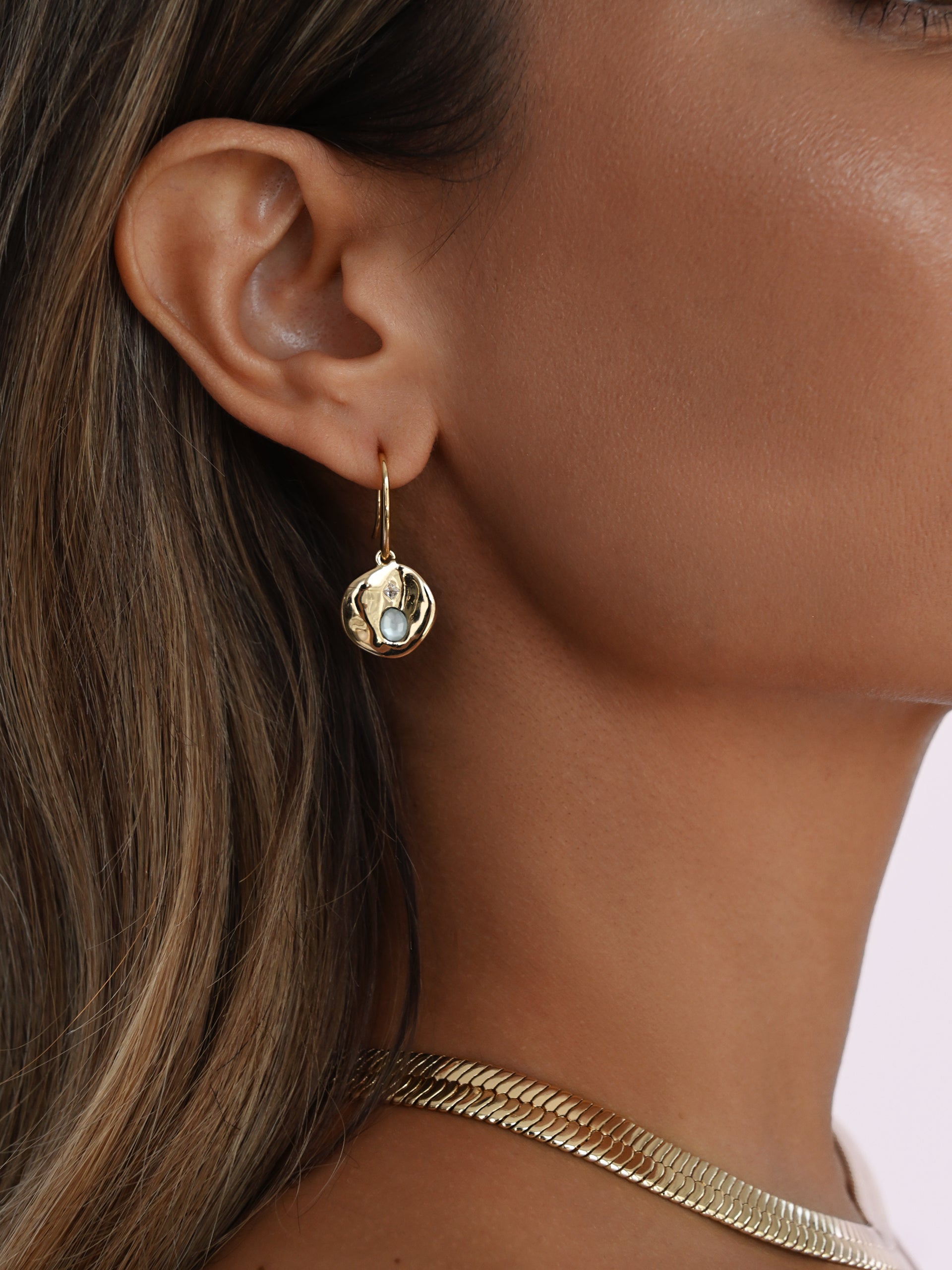 Sea Siren Earrings Seafoam Stone with 18k Gold Plating model 2