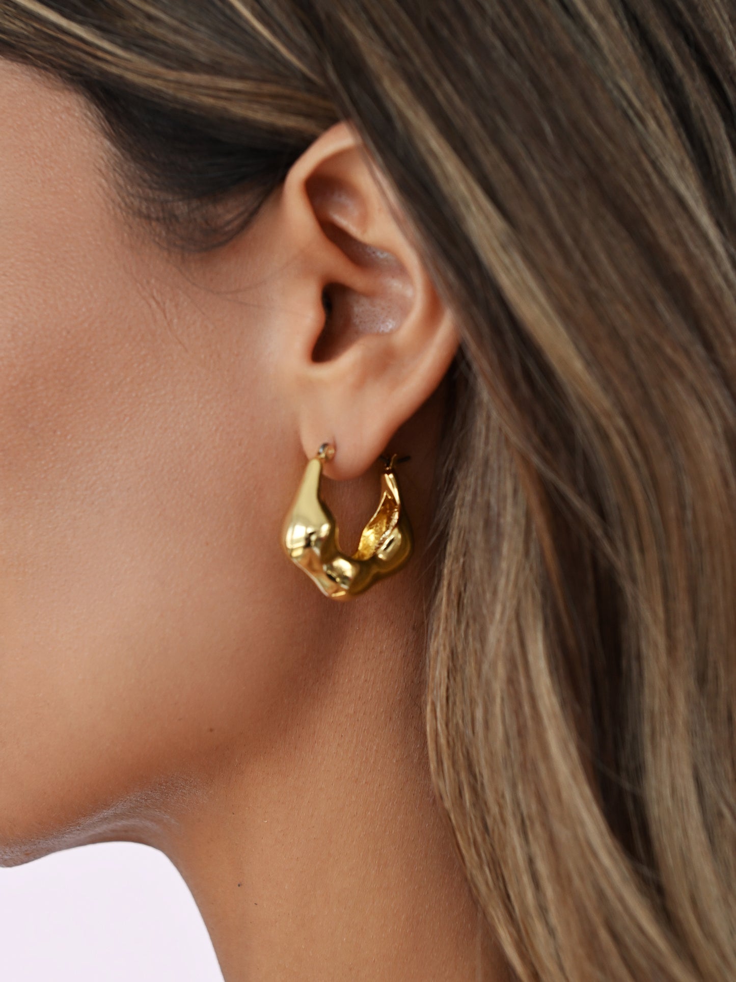 Molten Metal Hoop Earrings 18k Gold Plated model