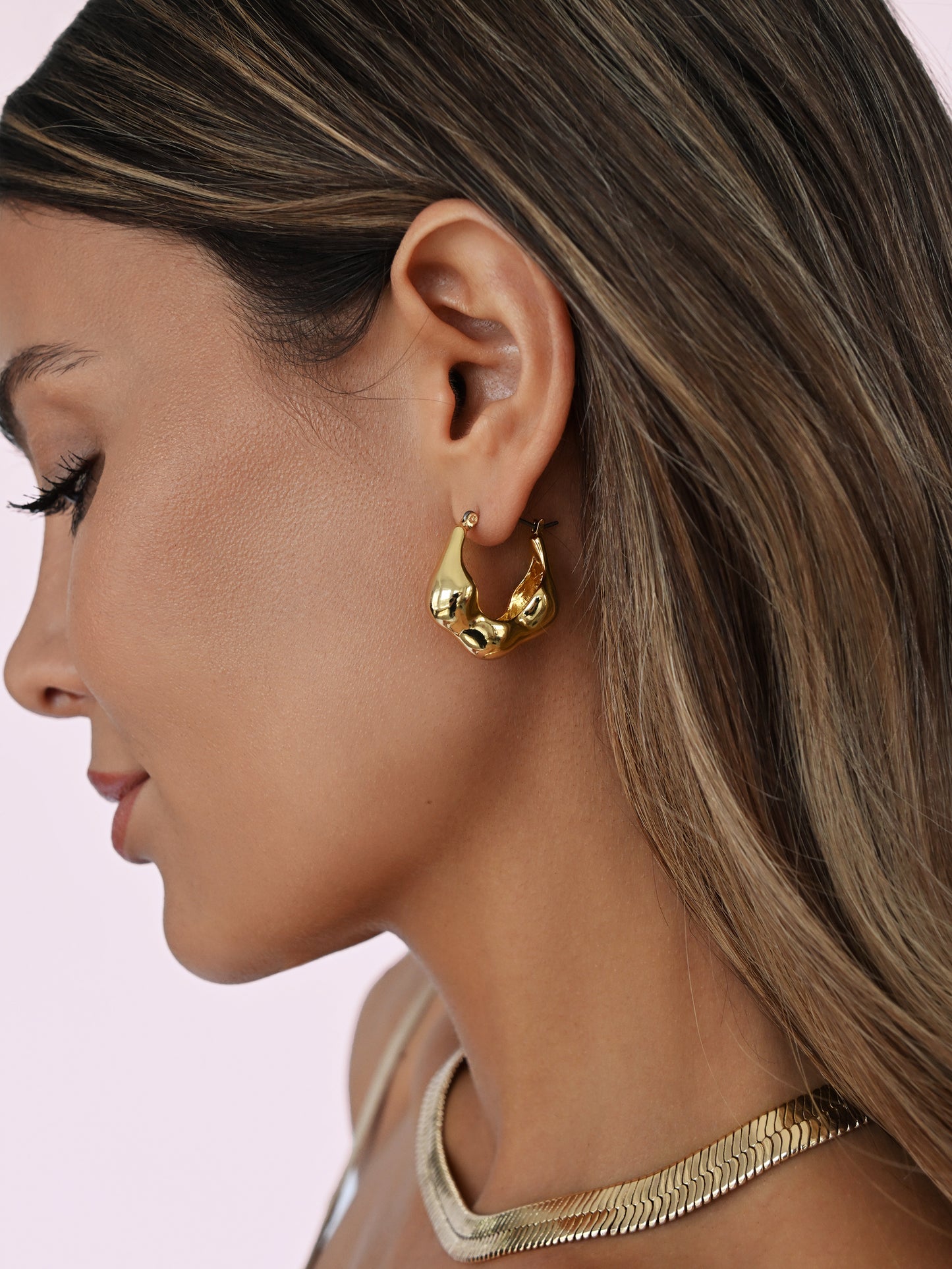 Molten Metal Hoop Earrings 18k Gold Plated model 3