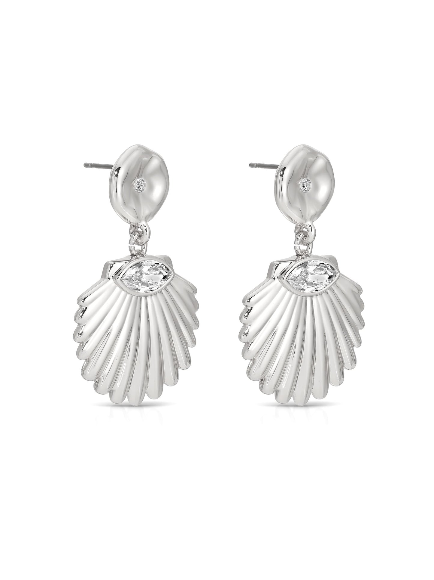Santorini Shell Drop Earrings Clear Crystal with Silver Plating