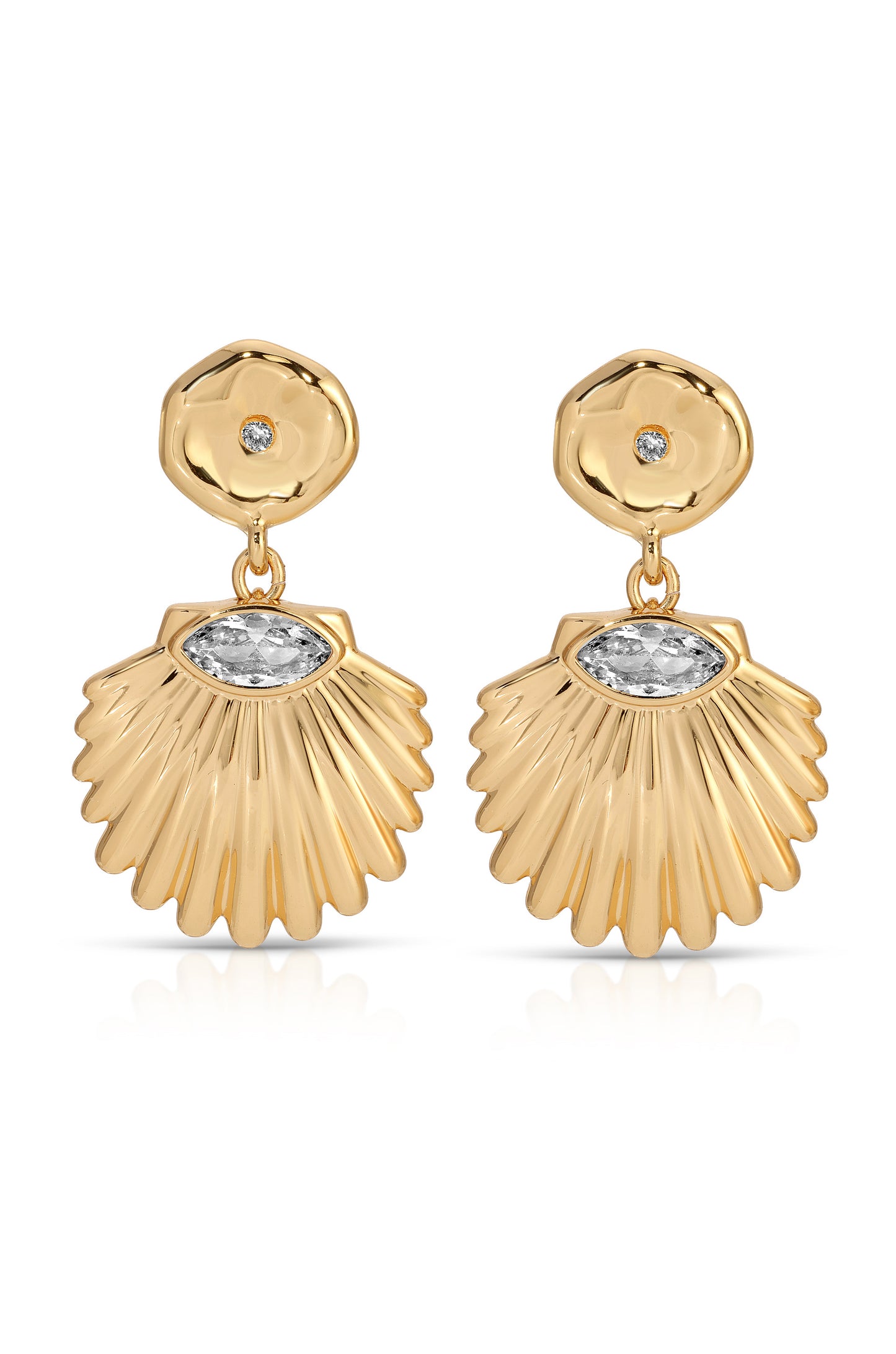 Santorini Shell Drop Earrings Clear Crystal with 18k Gold Plating