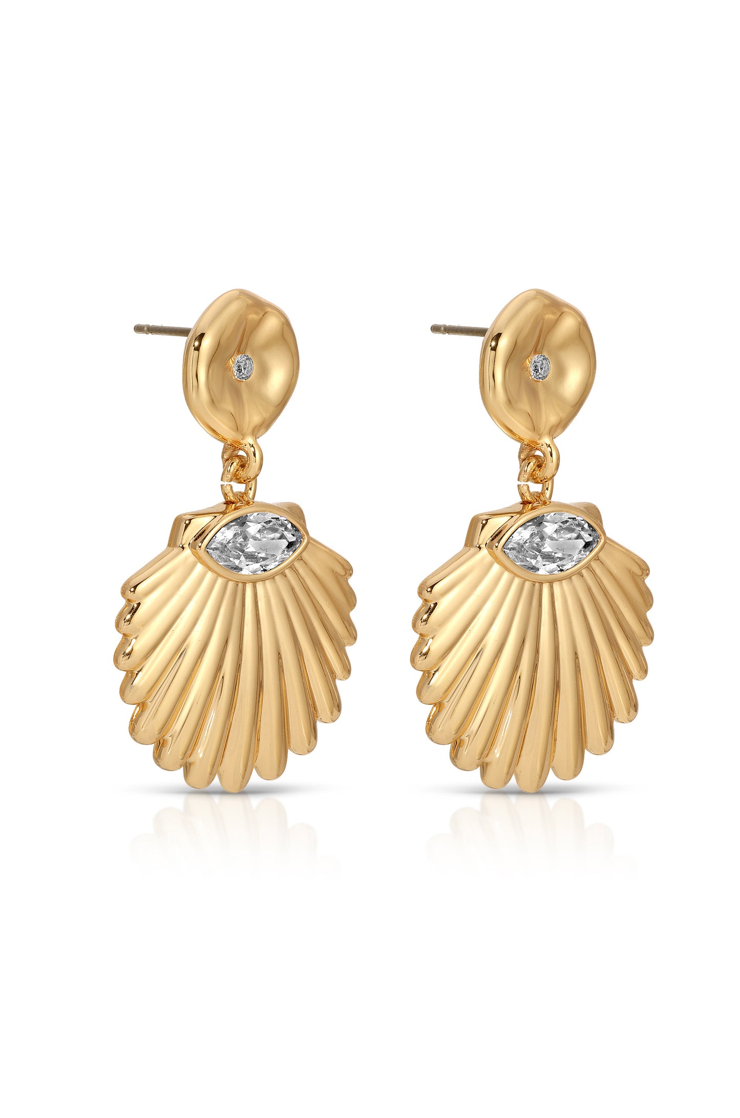 Santorini Shell Drop Earrings Clear Crystal with 18k Gold Plating 2