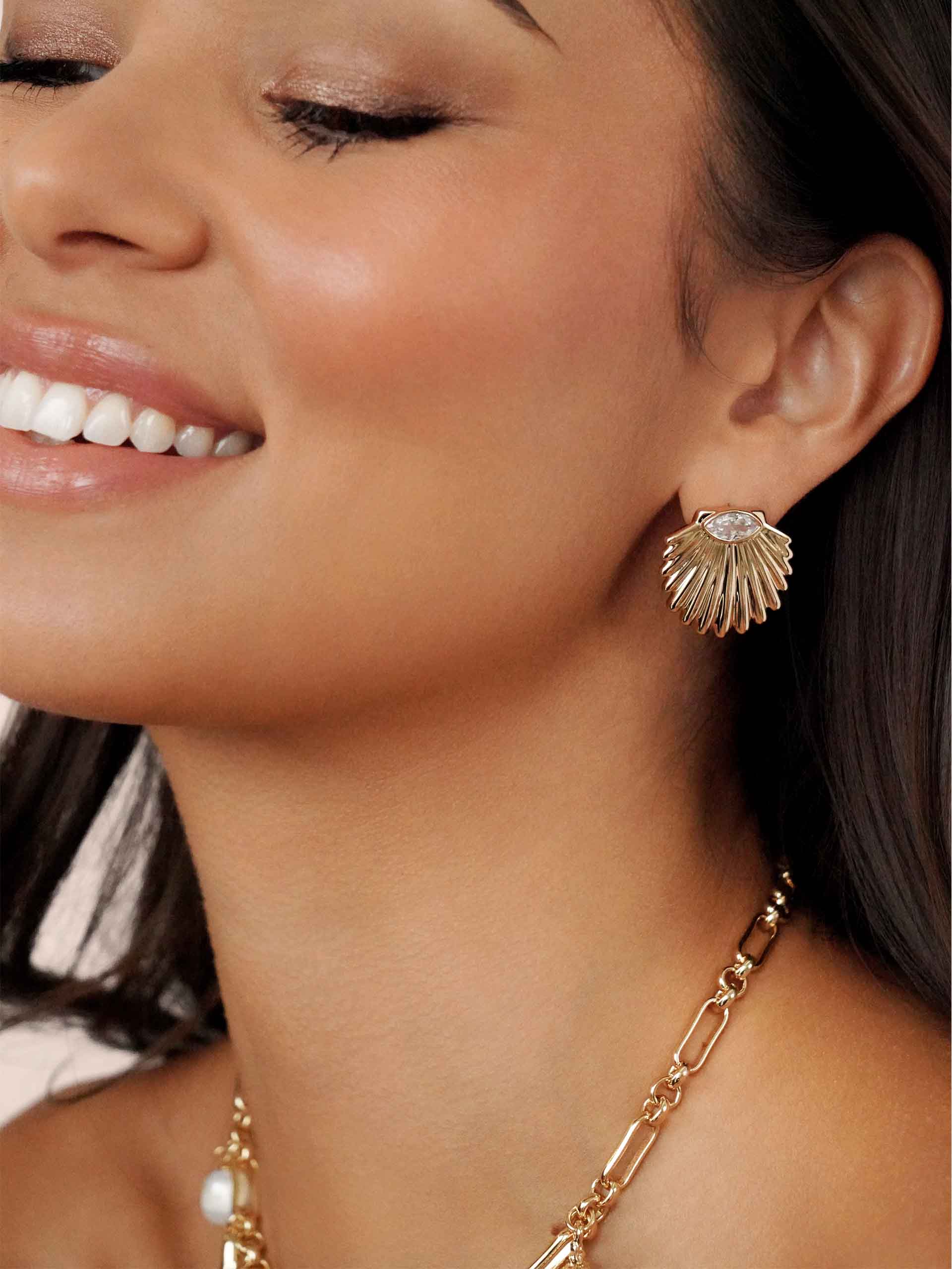 Santorini Shell Studs Clear Crystal with 18k Gold Plating model 2