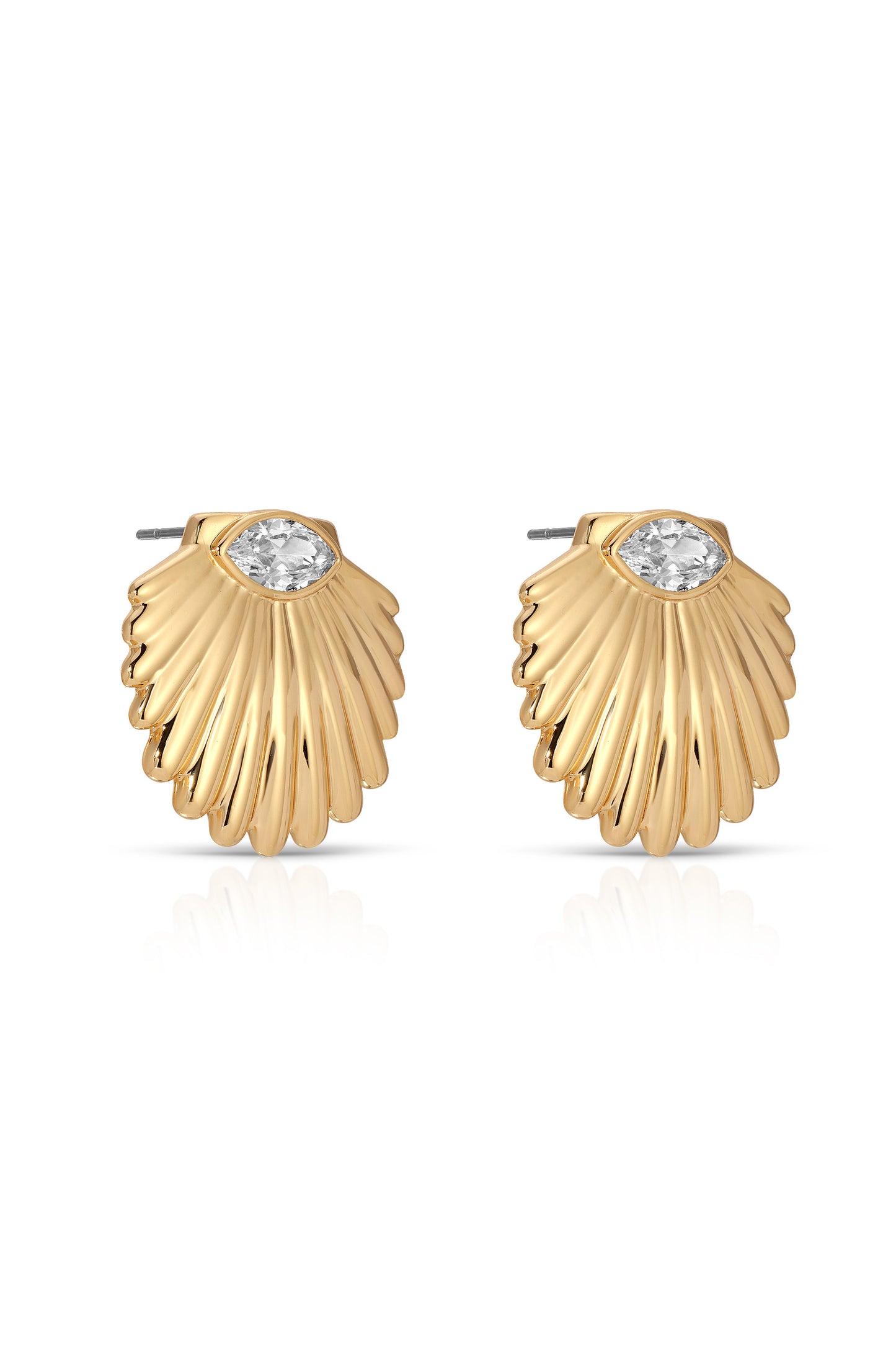 Santorini Shell Studs Clear Crystal with 18k Gold Plating 2
