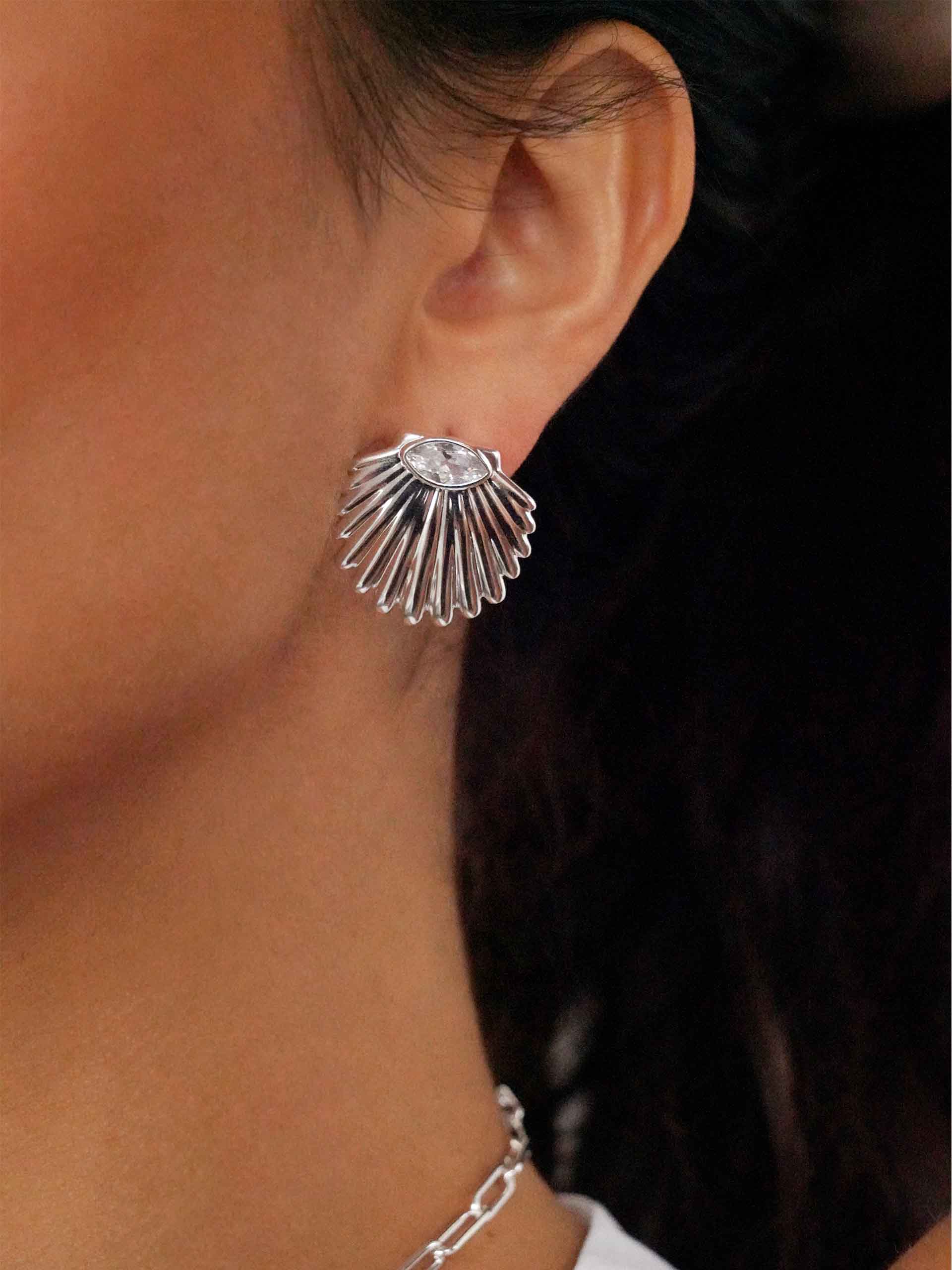 Santorini Shell Studs Clear Crystal with Silver Plating model