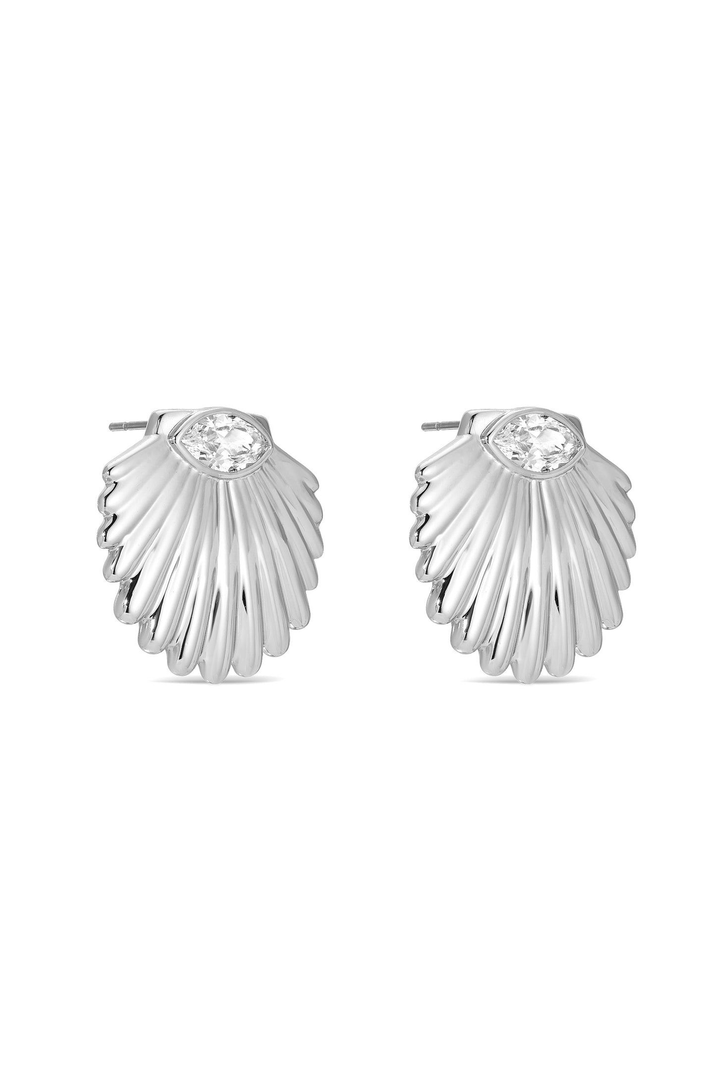 Santorini Shell Studs Clear Crystal with Silver Plating
