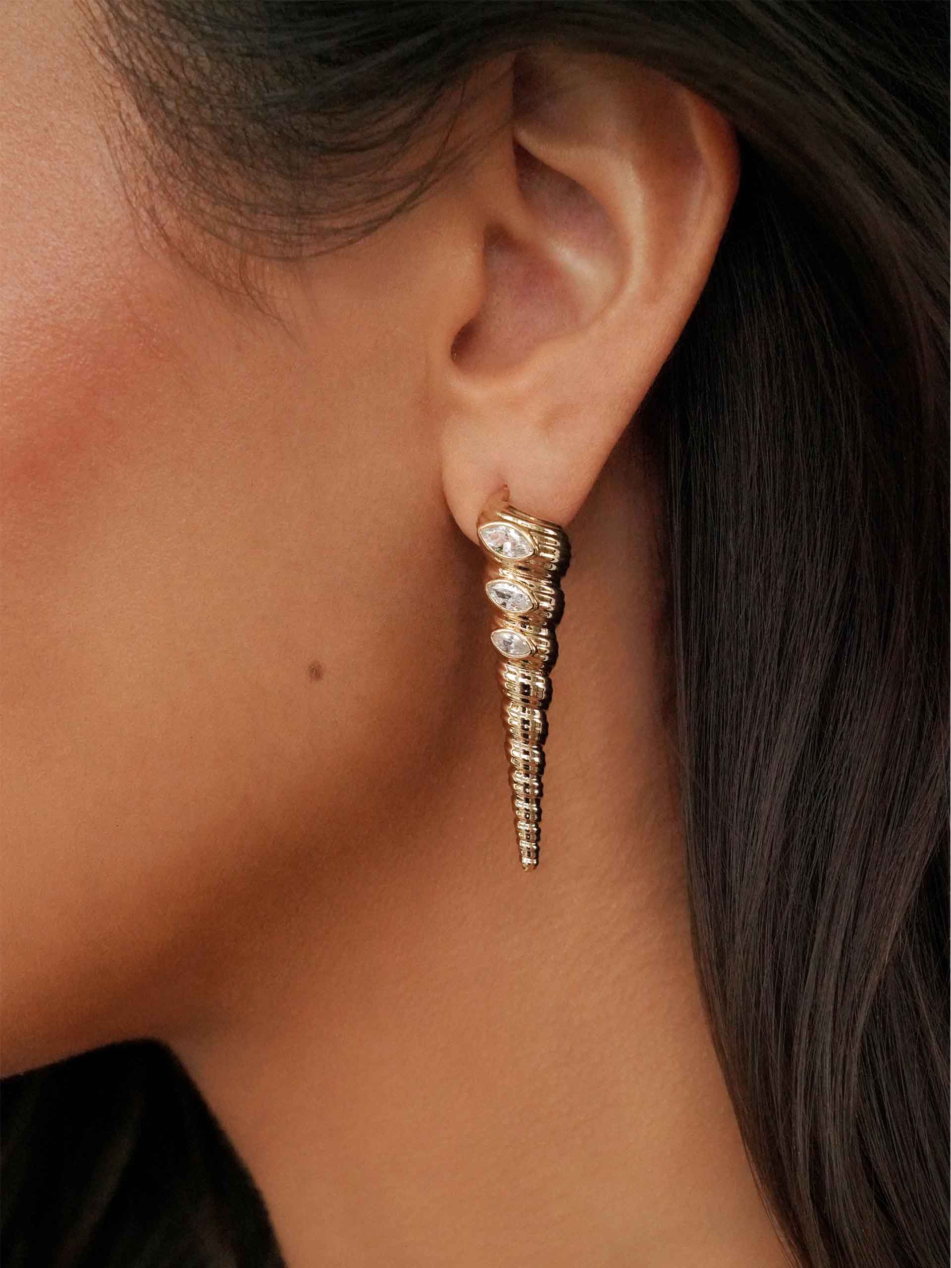 Capri Shell Earrings Clear Crystal with 18k Gold Plating model