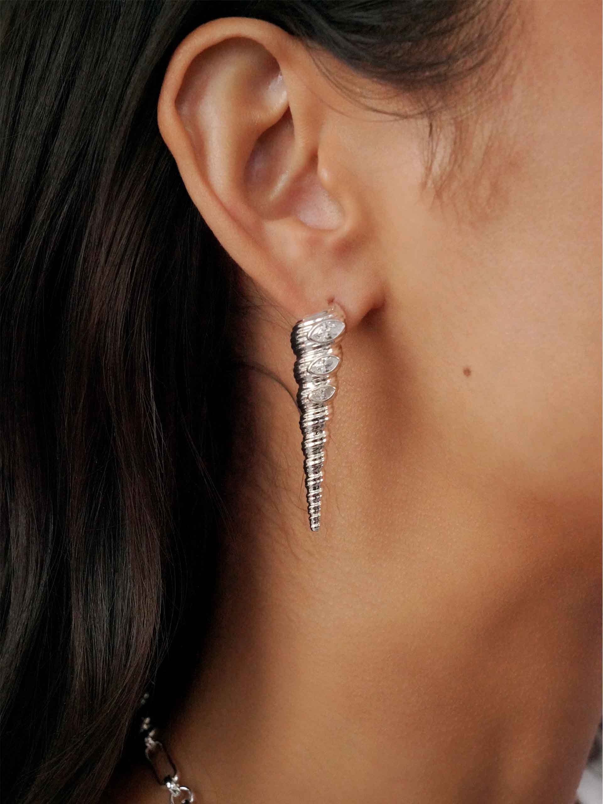 Capri Shell Earrings Clear Crystal with Silver Plating model