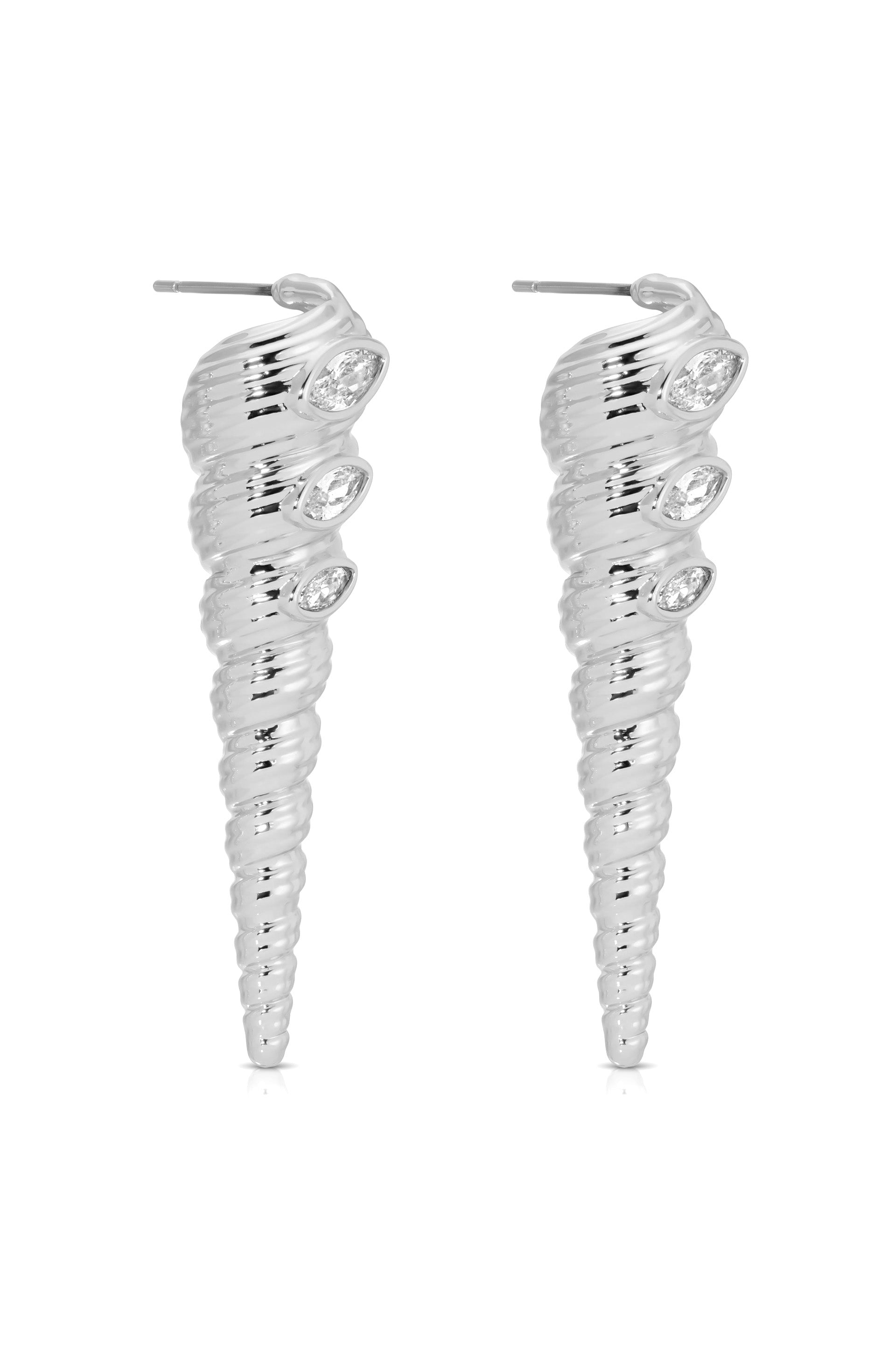 Capri Shell Earrings Clear Crystal with Silver Plating