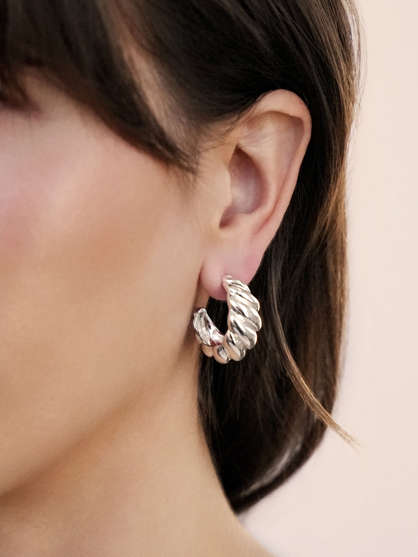 Modern Ribbed Hoops Silver Plated model 2