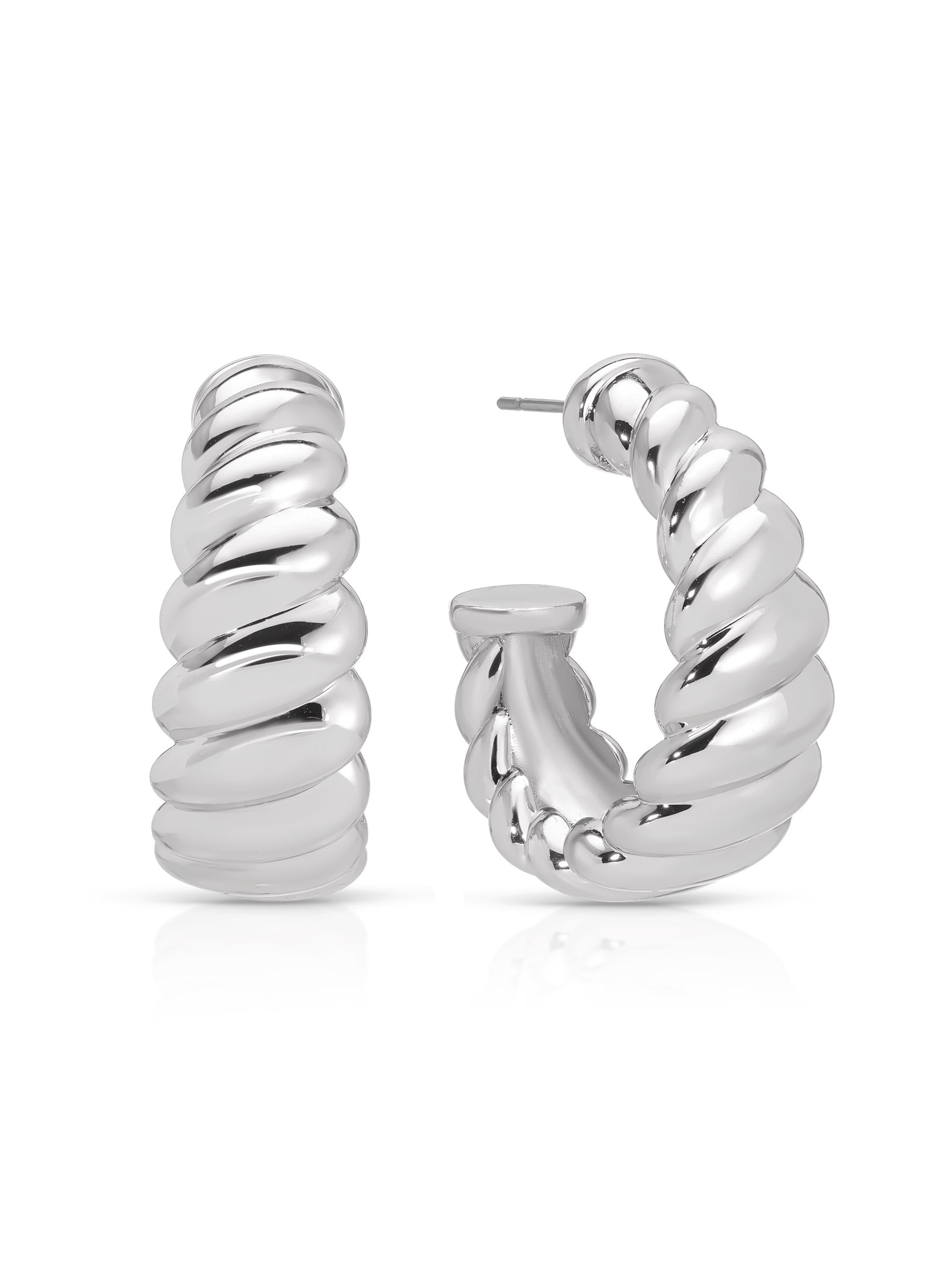 Modern Ribbed Hoops Silver Plated 4