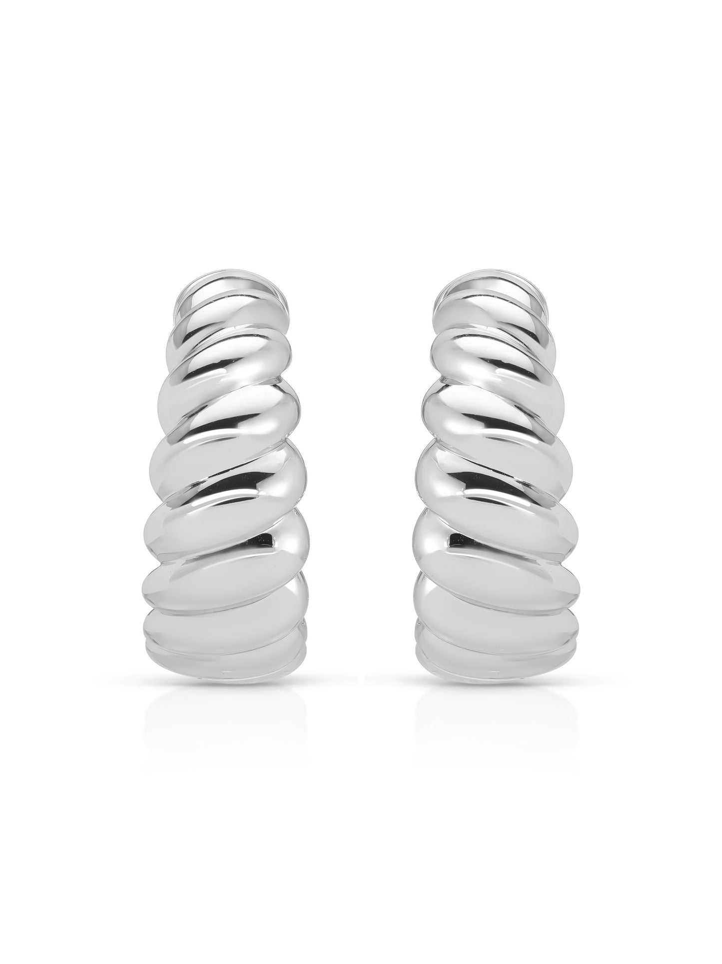 Modern Ribbed Hoops Silver Plated