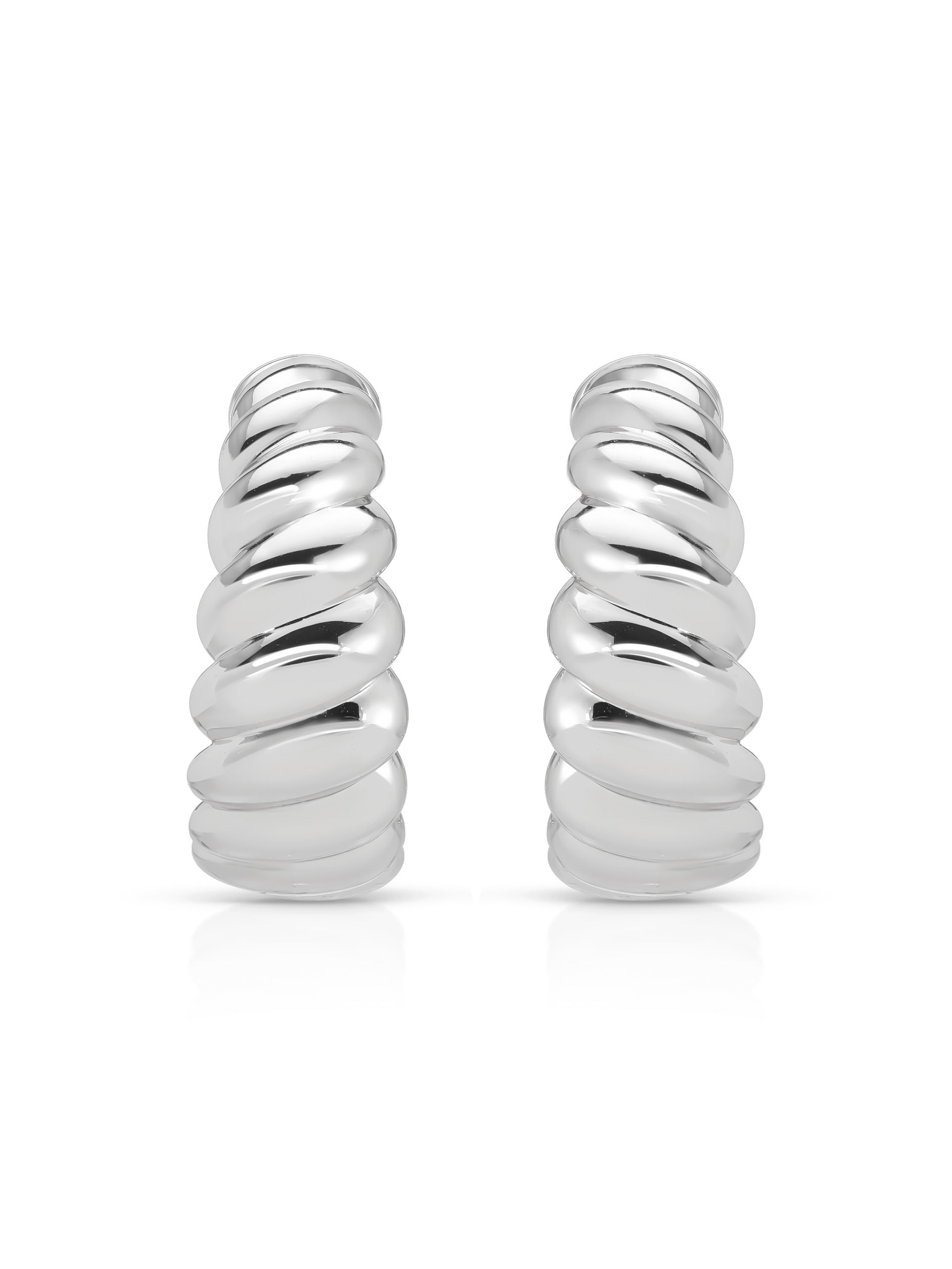 Modern Ribbed Hoops Silver Plated