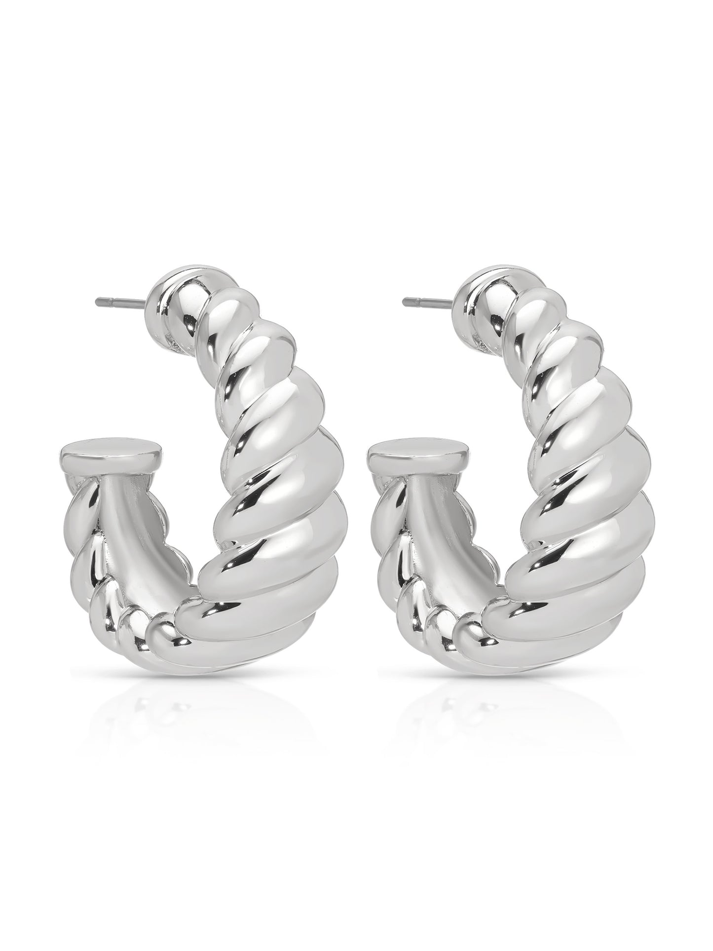 Modern Ribbed Hoops Silver Plated 2