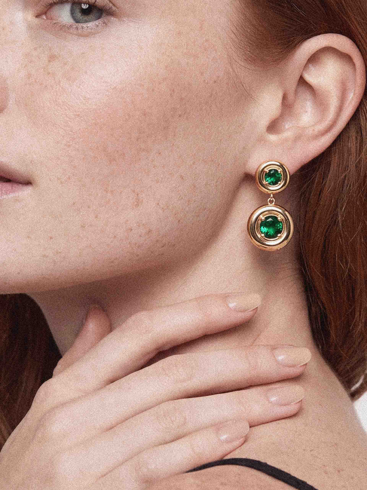 Orbit Crystal Earrings Emerald Crystal with 18k Gold Plating model 3