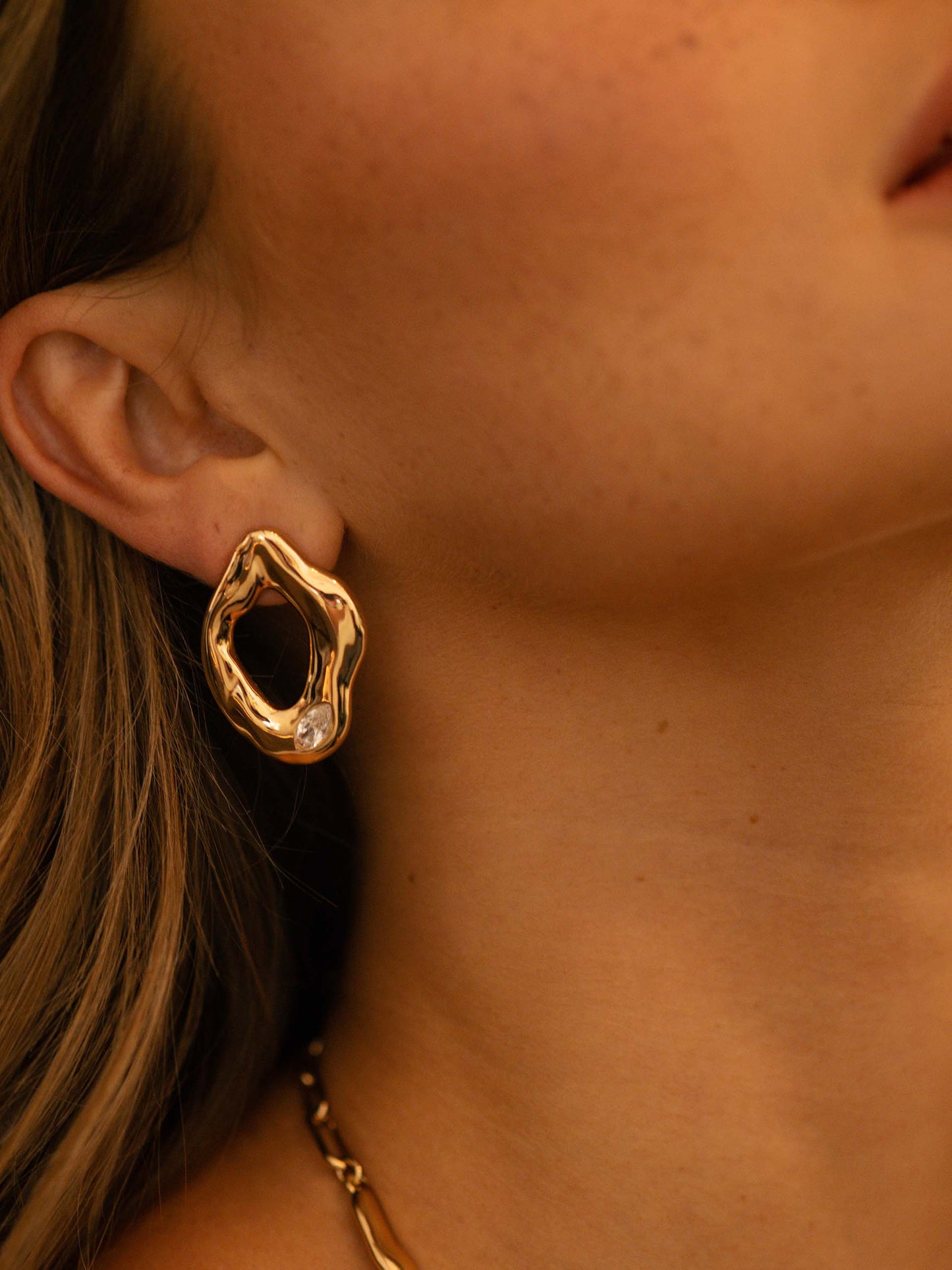 Melting Metal Crystal Earrings Clear Crystal with 18k Gold Plating model 5