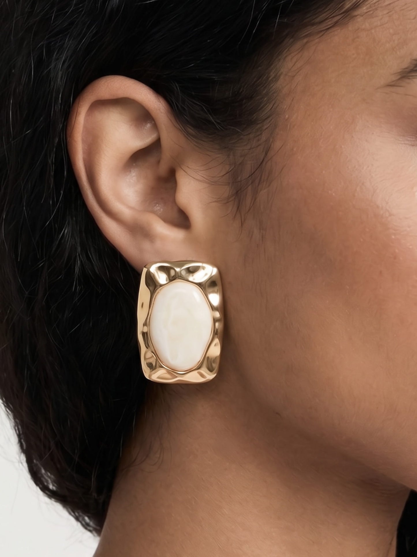 Hidden Treasure Earrings in Bone Acrylic with 18k Gold Plating model 2