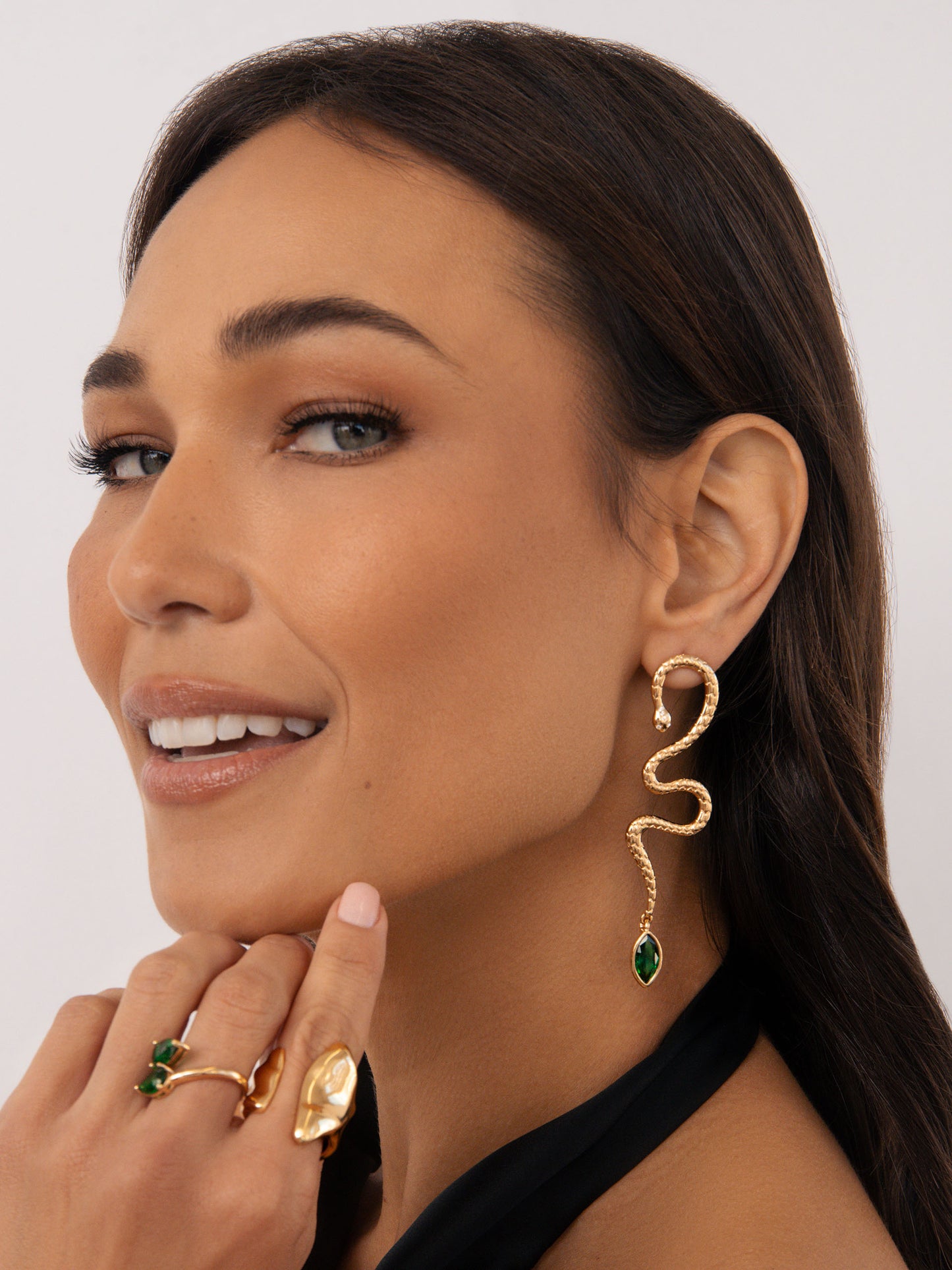 Serpentina Statement Earrings Emerald Crystal with 18k Gold Plating model 4