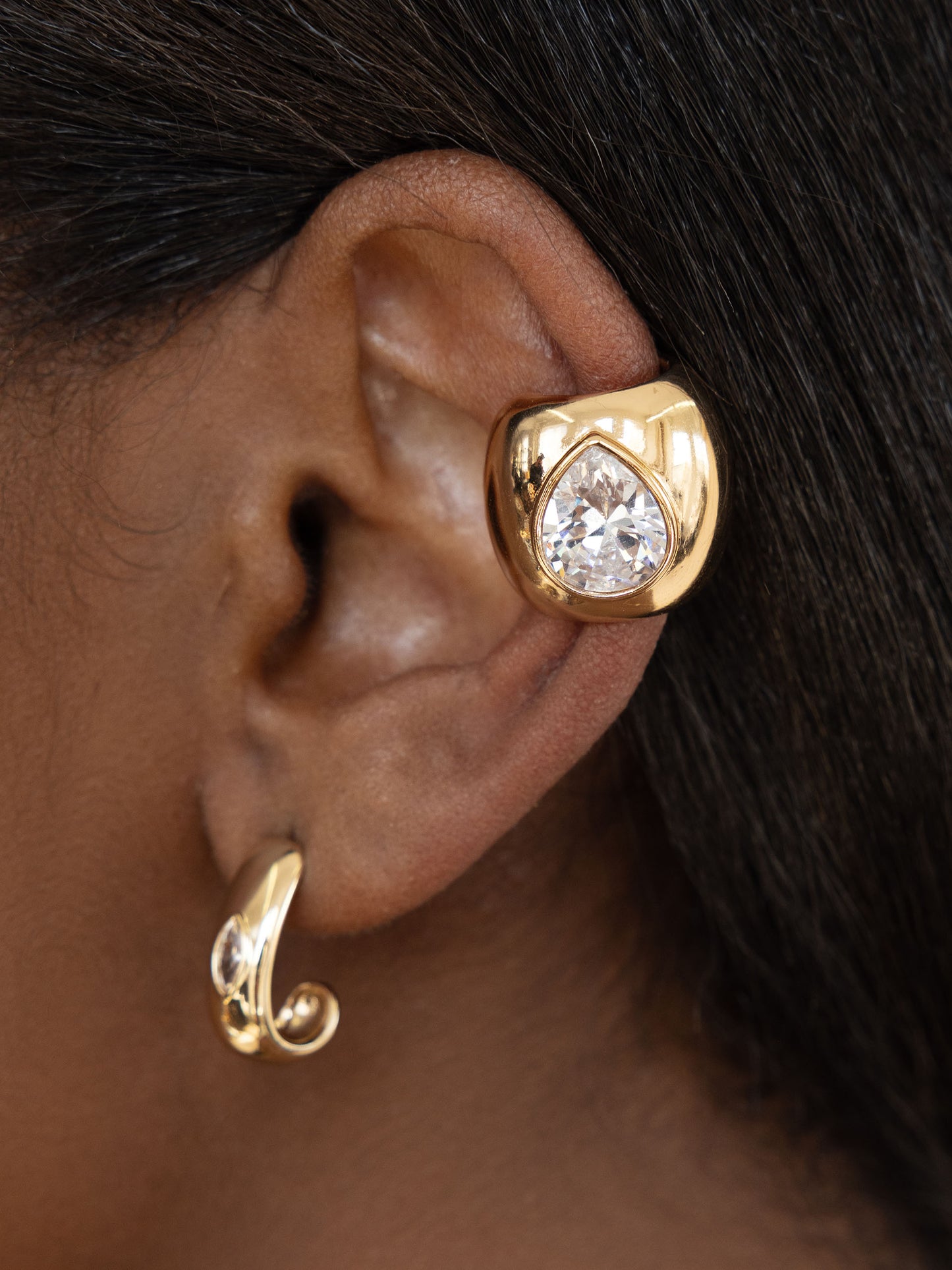 Bold Crystal Ear Cuff Clear Crystal with 18k Gold Plating model 4