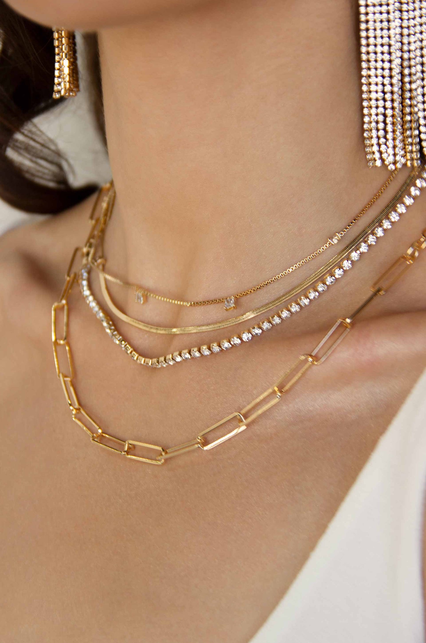 Initial Herringbone Necklace and Mixed Chain Necklace Bundle model 2