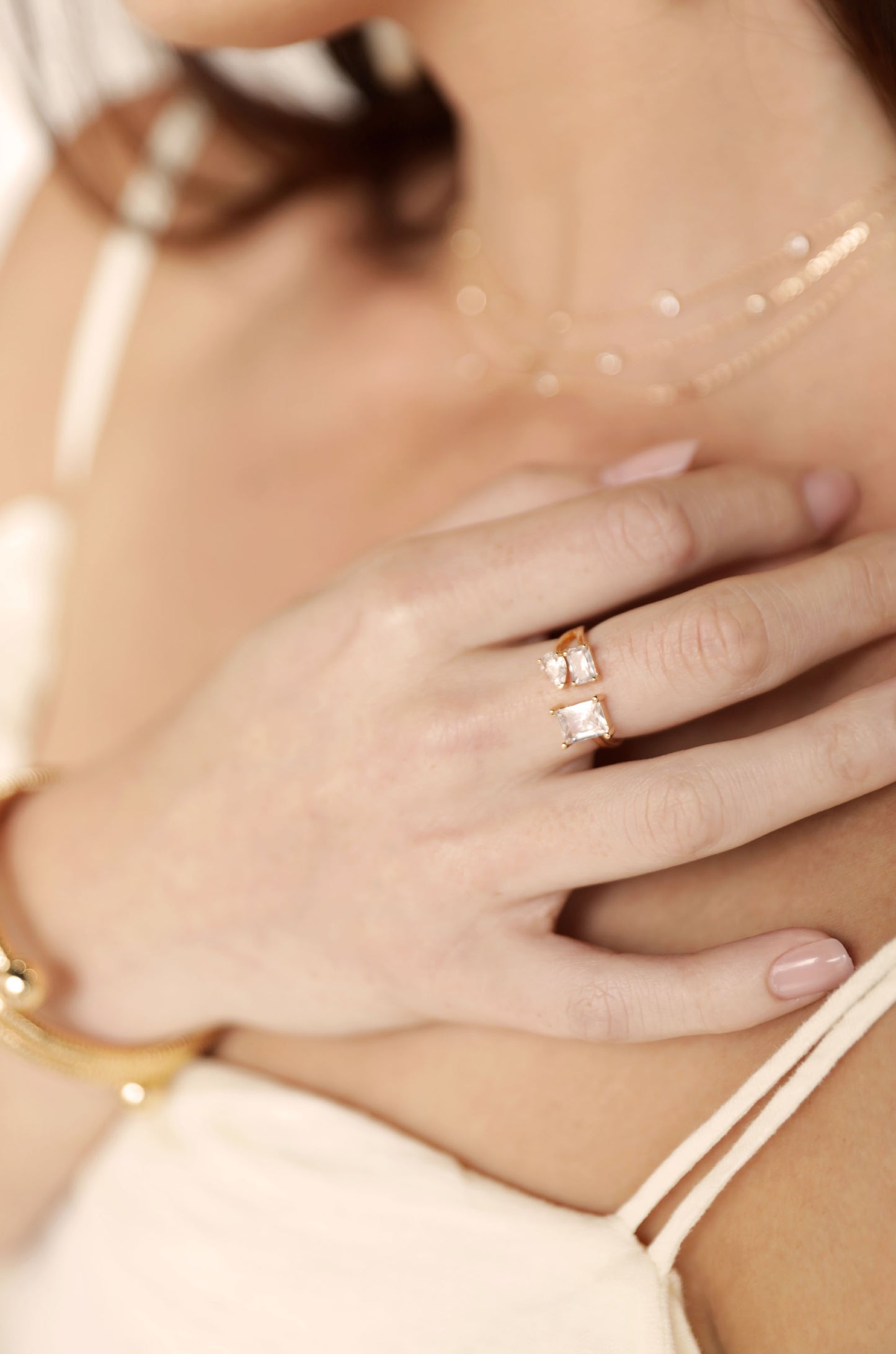 Together Crystal 18k Gold Plated Adjustable Ring on model