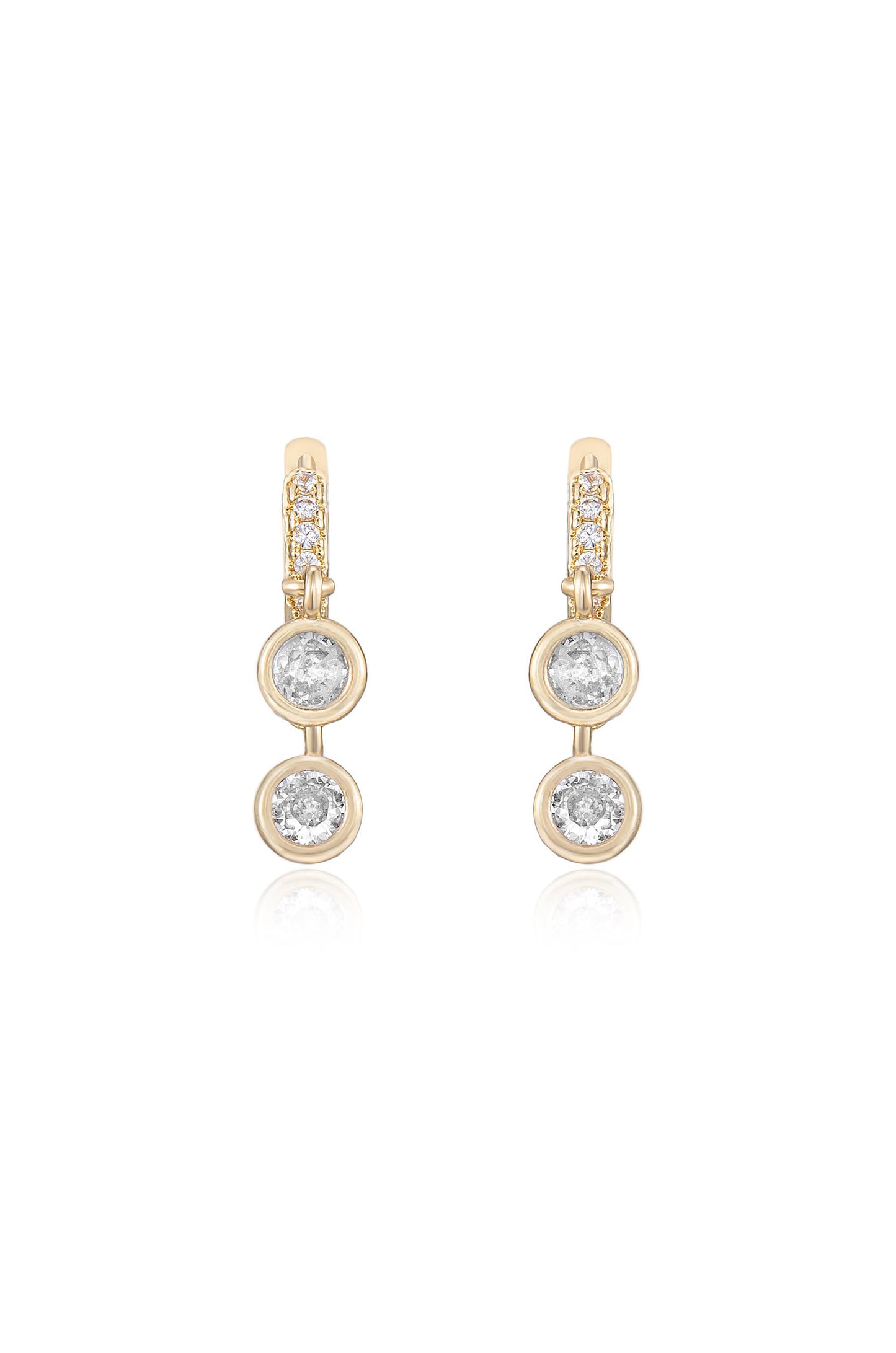 Double Crystal Charm Mini Hoop Earrings on white front view