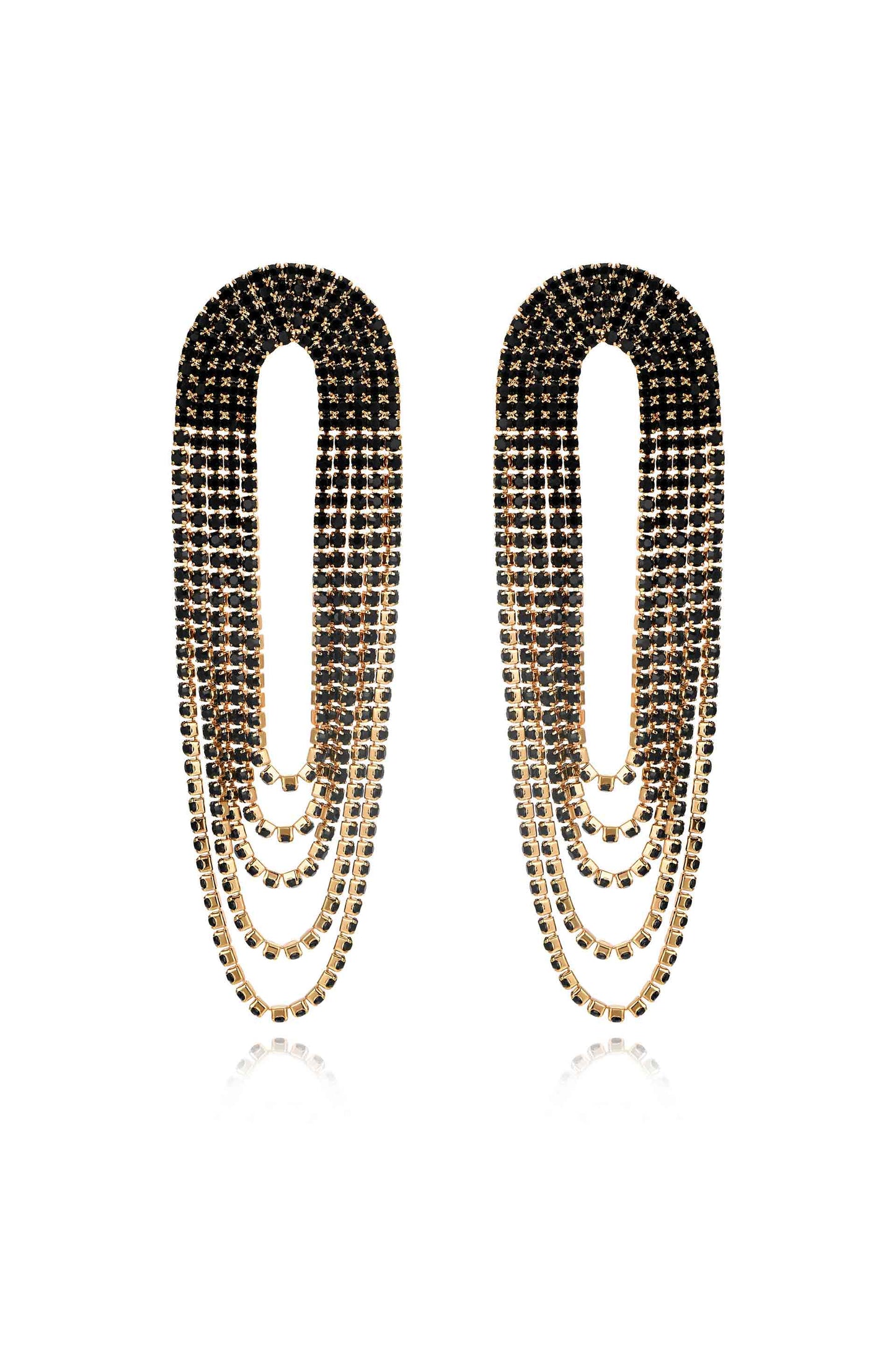 Crystal Drape Fringe Earrings Black Crystal with 18k Gold Plating