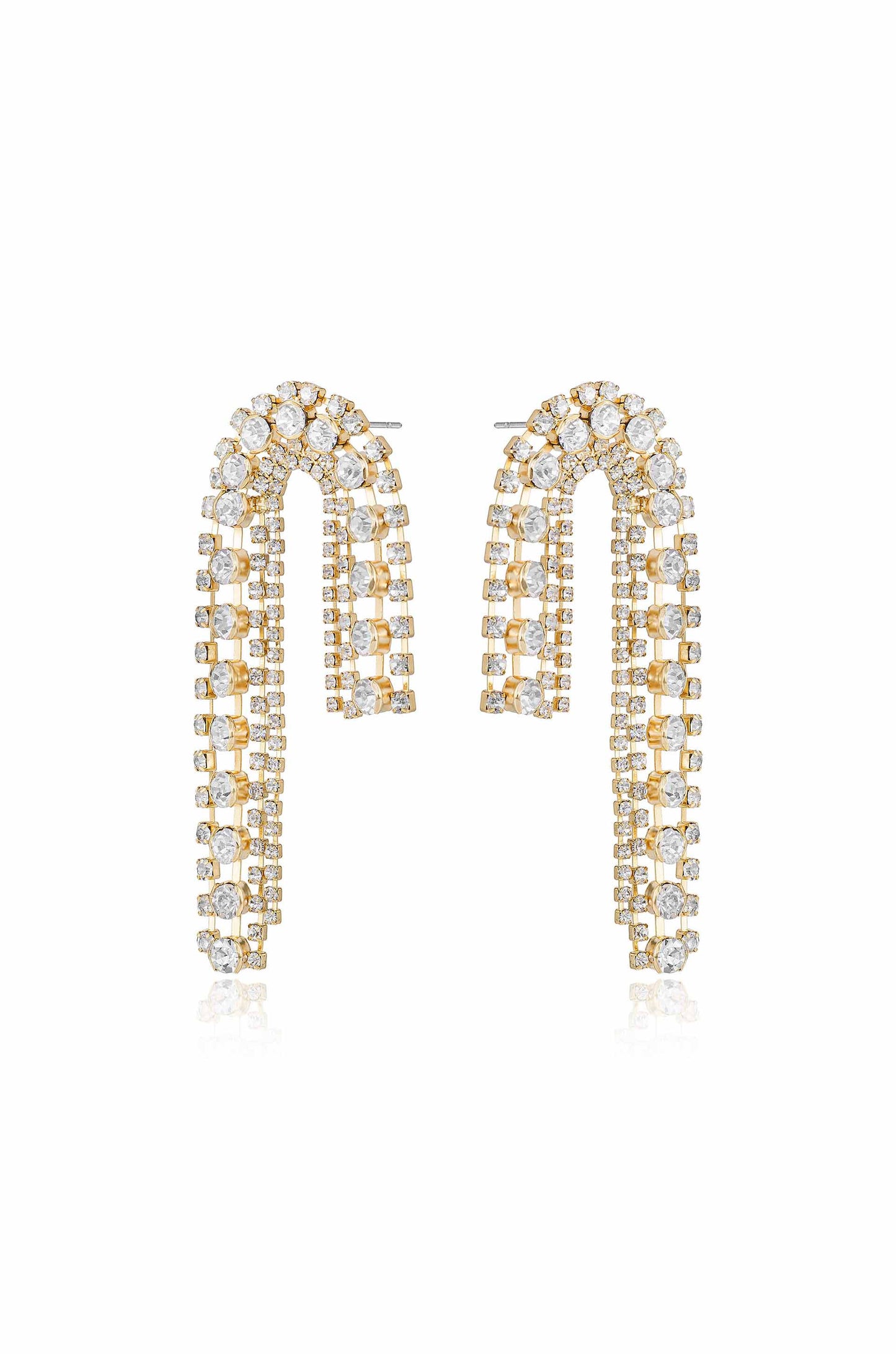 Crystal Arch Chain 18k Gold Plated Statement Earrings on white side