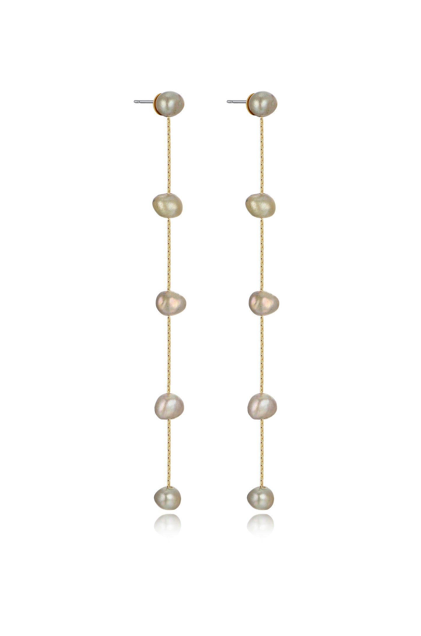 Dripping Pearl Delicate Drop Earrings olive pearl side