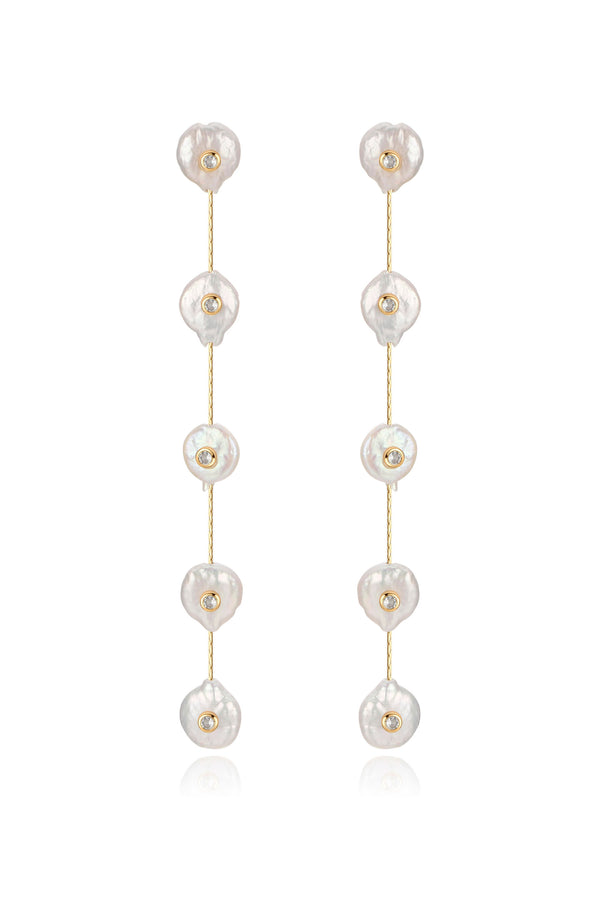 Falling Pearl and Crystal Dotted Drop Earrings