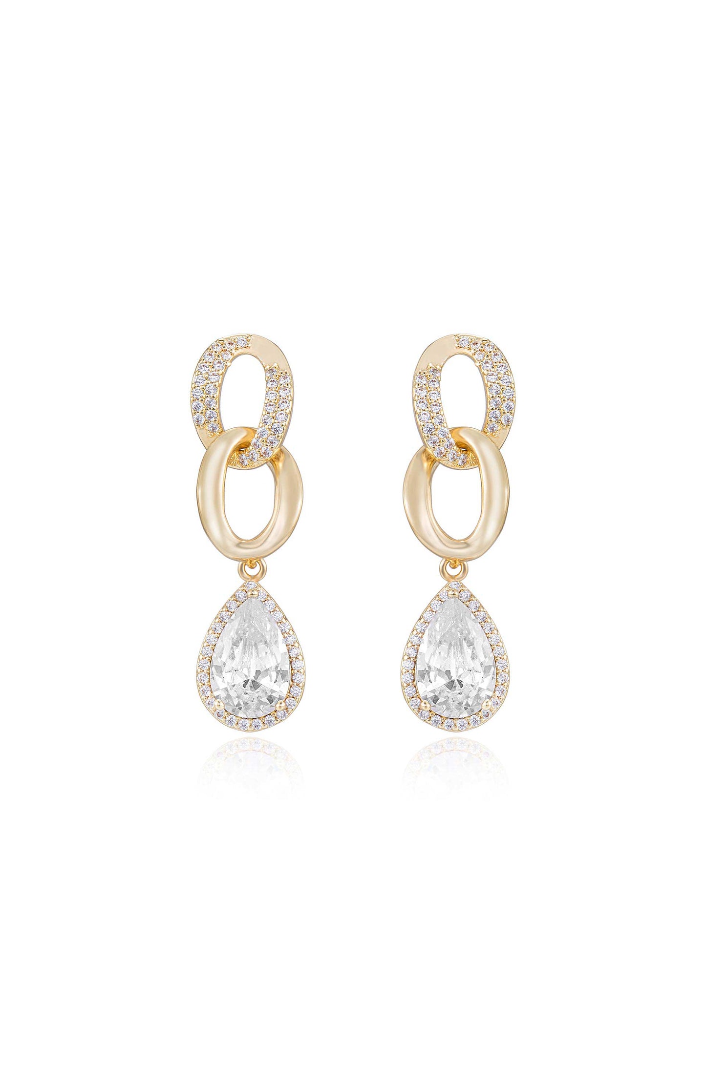Pear Drop 18k Gold Plated Crystal Earrings on white